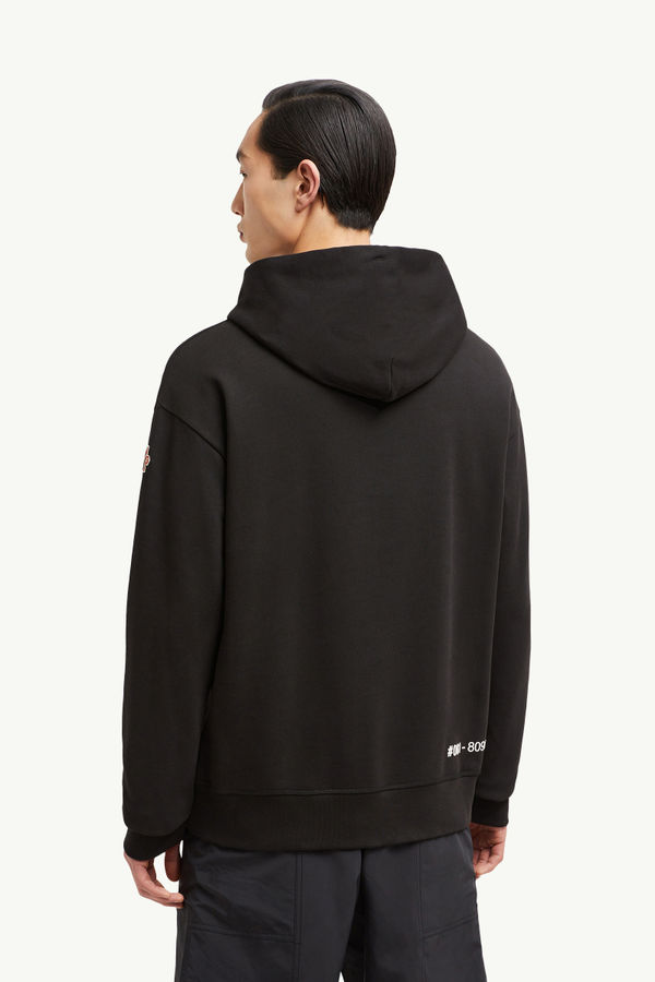 Mirrored Logo Cotton Hoodie Men Black Moncler 4