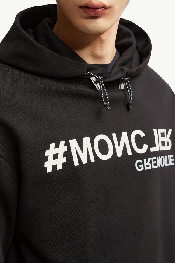 Mirrored Logo Cotton Hoodie Men Black Moncler 6