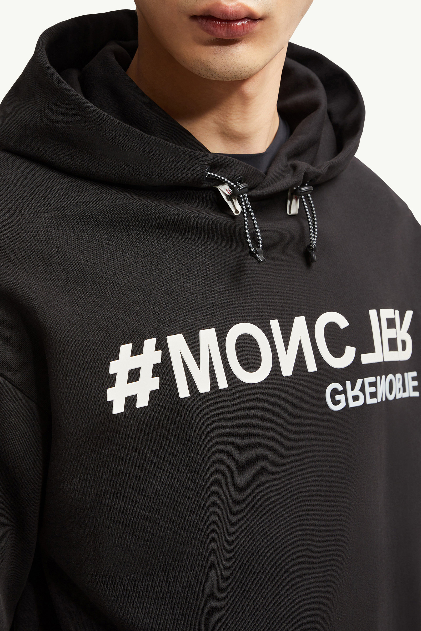 Mirrored Logo Cotton Hoodie Men Black Moncler 6