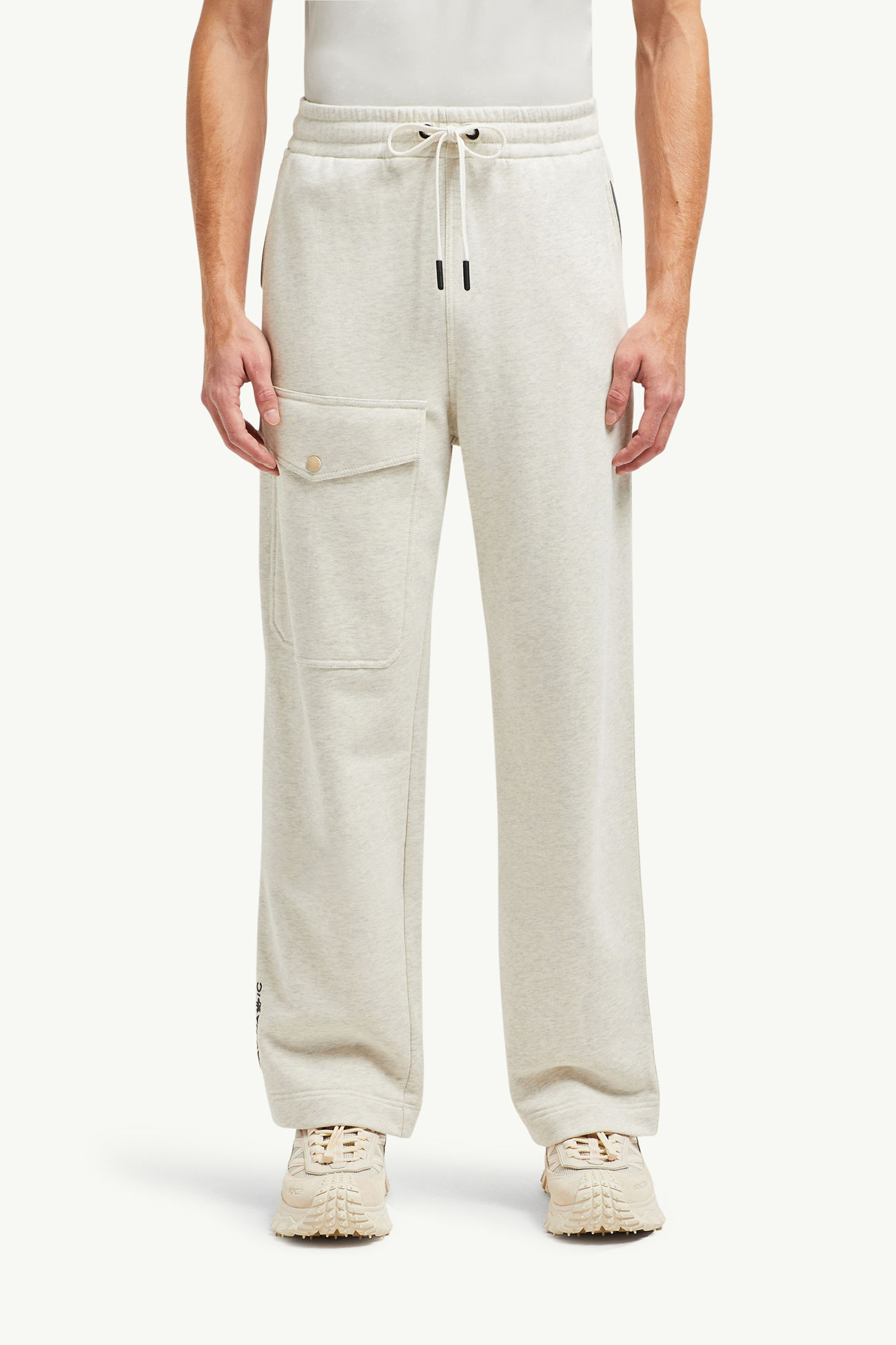 Embossed Logo Cotton Track Pants Men Ice Gray Moncler 3