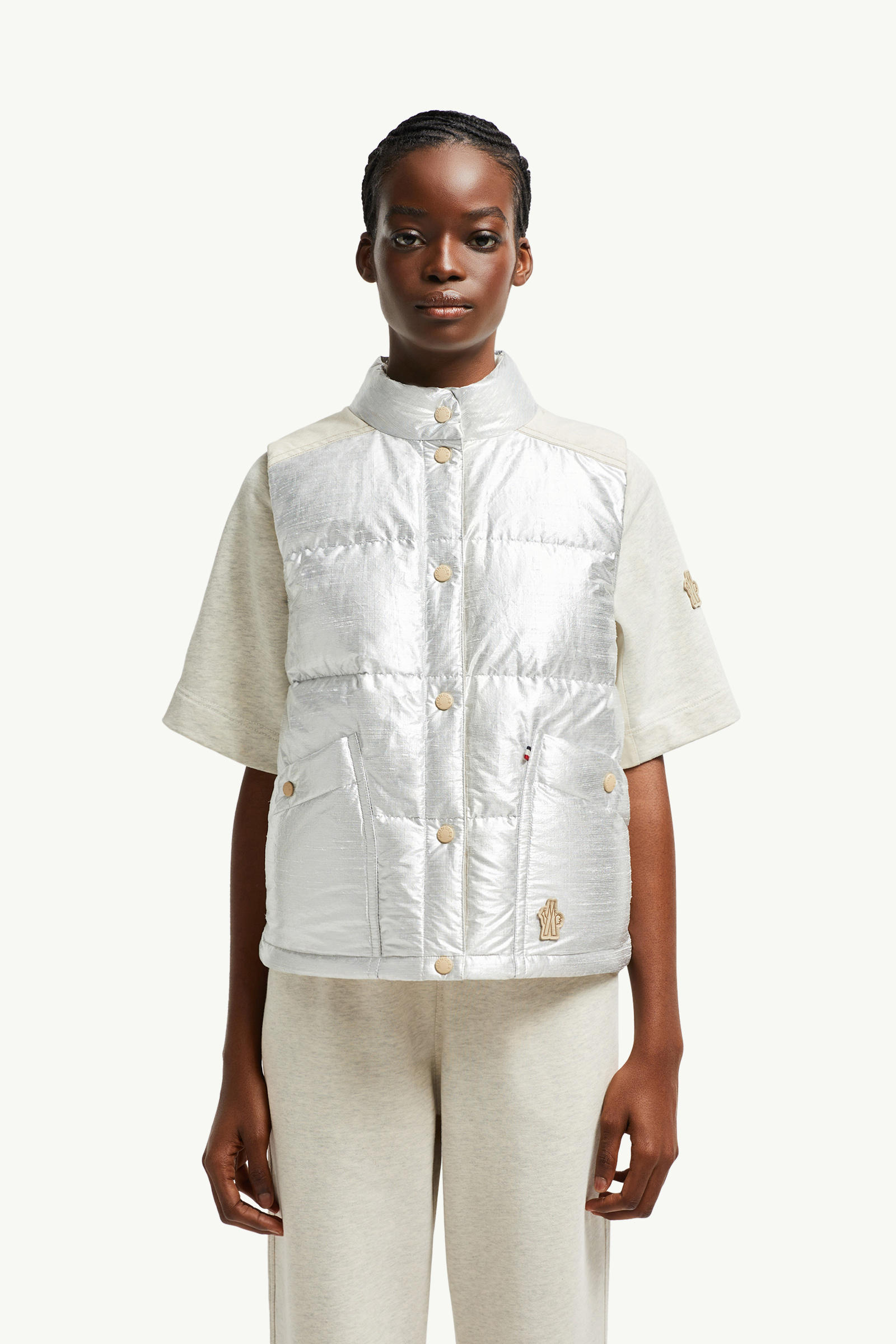 Pinchot Lamé Daunenweste Damen Silber Moncler 0