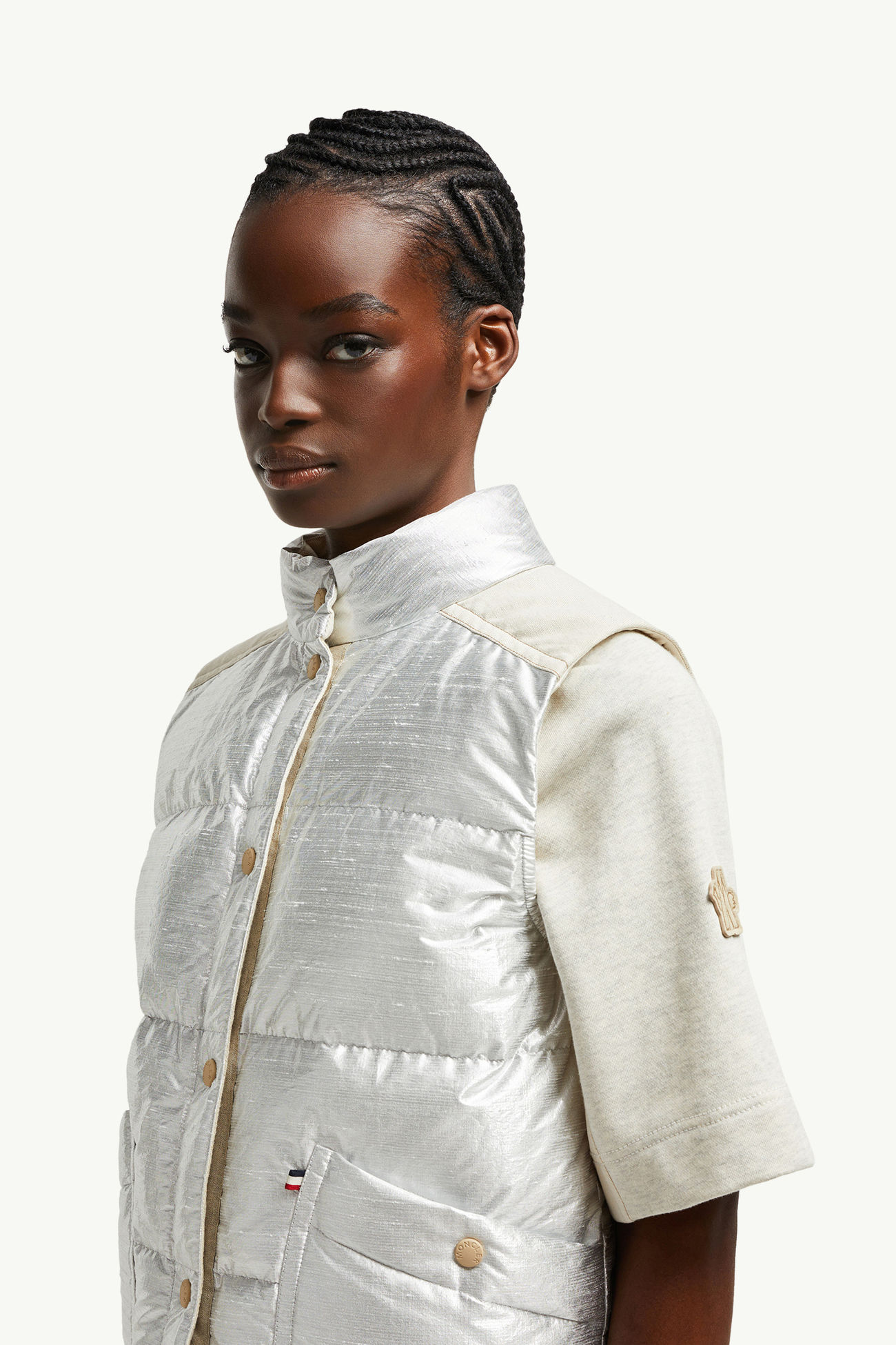 Pinchot Lamé Daunenweste Damen Silber Moncler 1