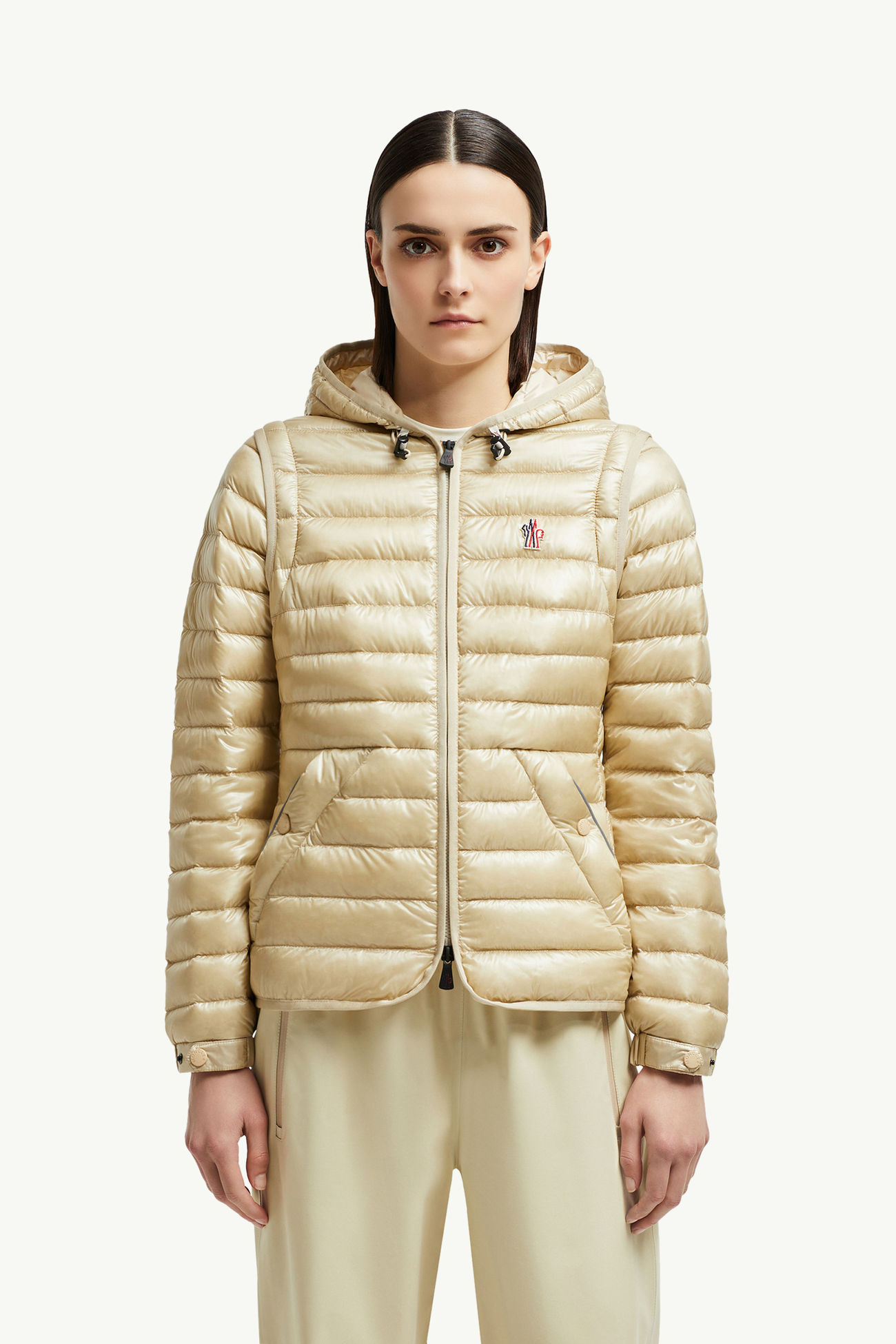 Plumífero corto con capucha 2 en 1 Karura Mujer Beige Arena Moncler 7