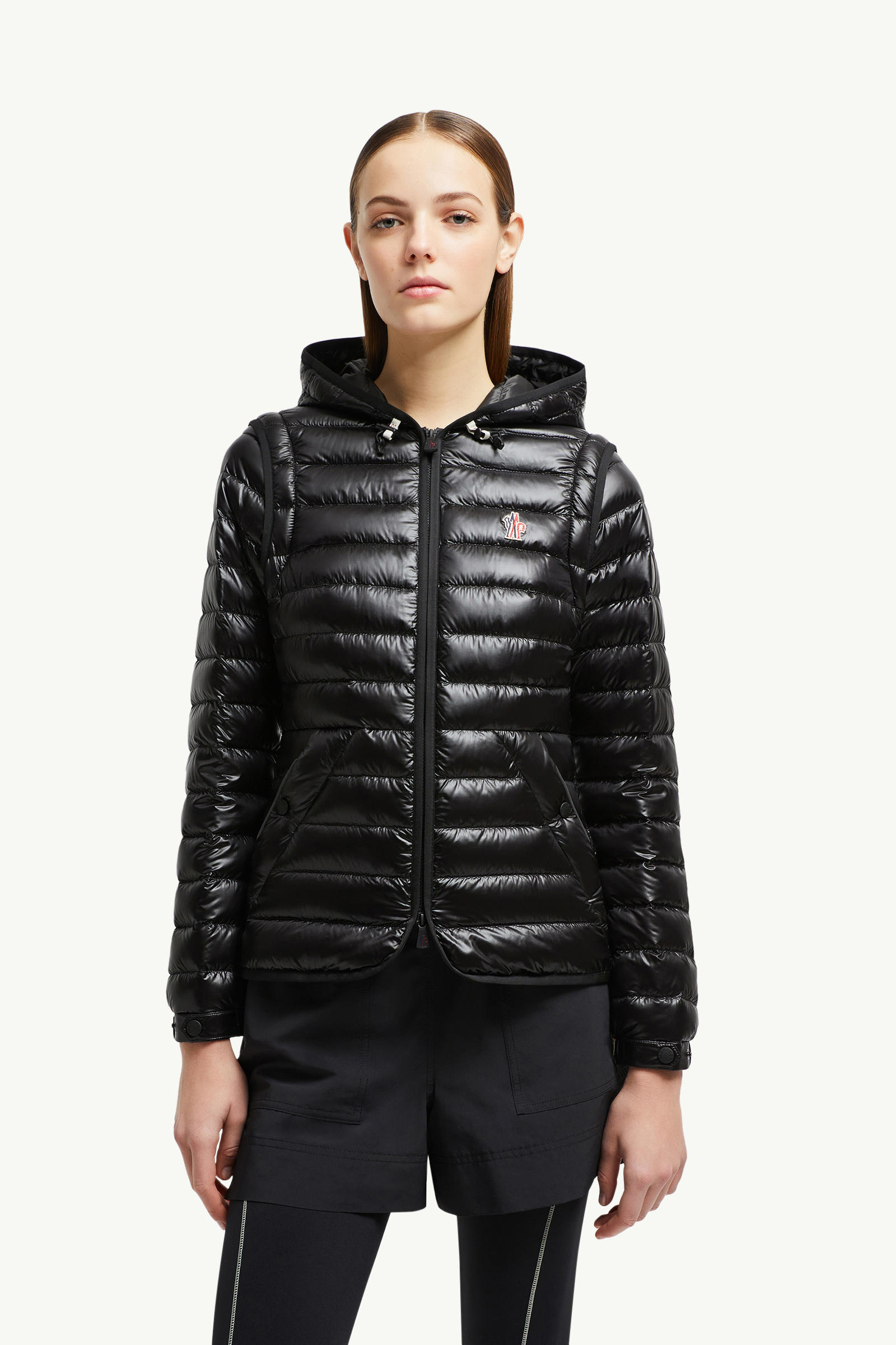 Karura 2-in-1 Hooded Short Down Jacket Women Black Moncler 7