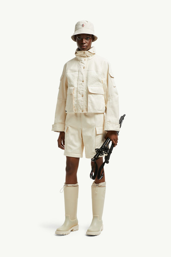 Doudoune courte en coton bouclé Soignes Femmes Blanc Ivoire Moncler 0