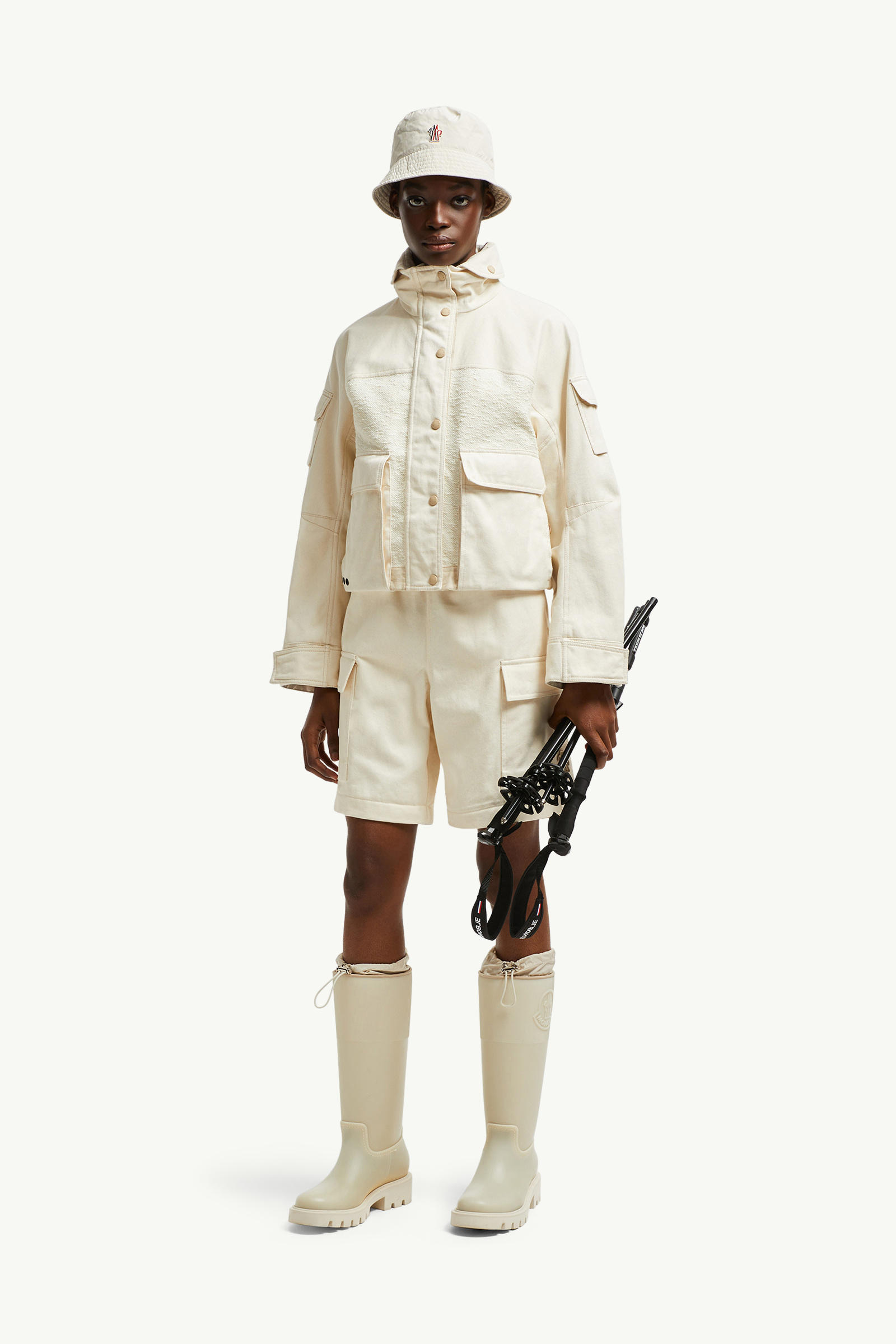 Doudoune courte en coton bouclé Soignes Femmes Blanc Ivoire Moncler 0