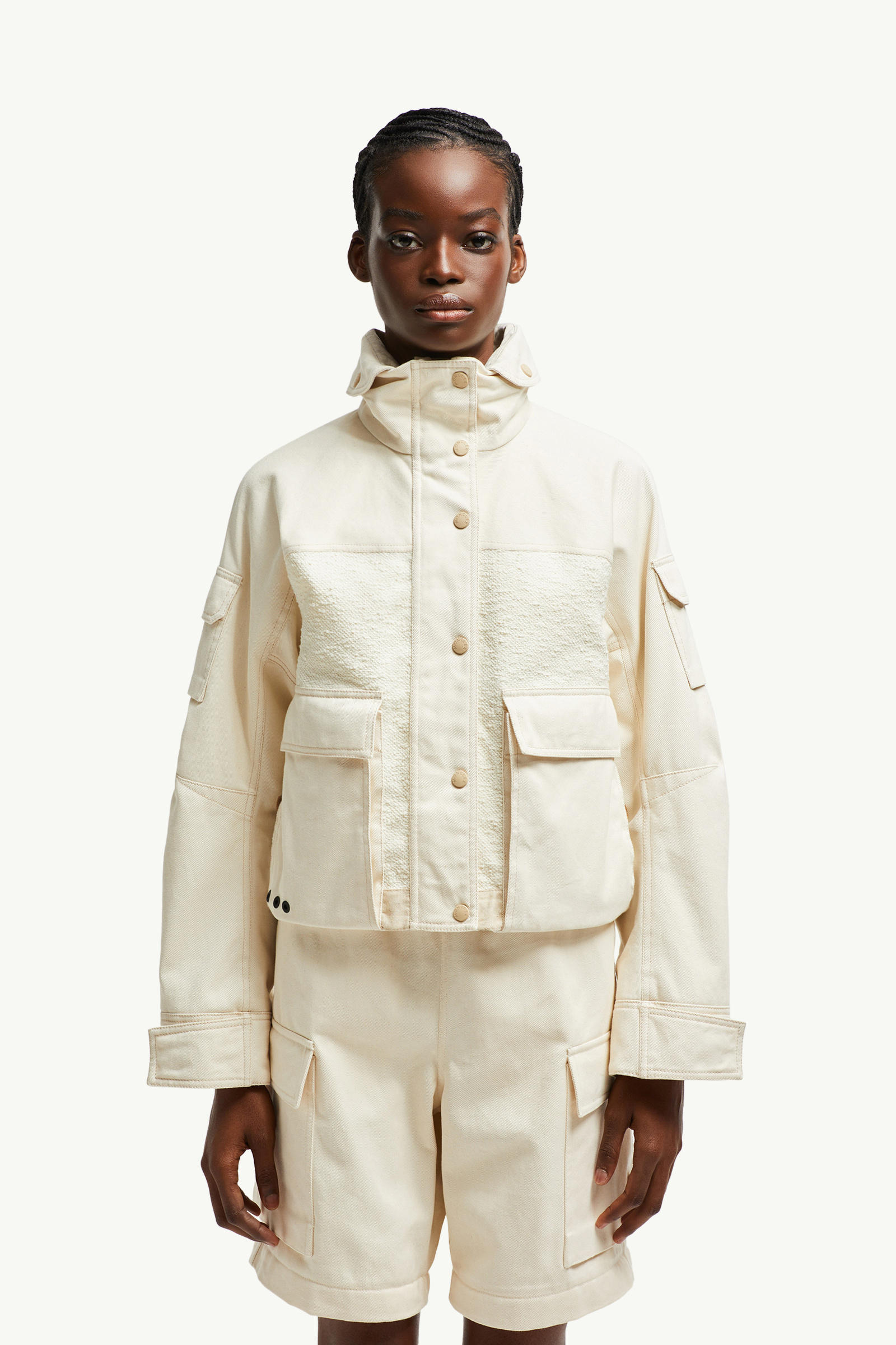 Doudoune courte en coton bouclé Soignes Femmes Blanc Ivoire Moncler 3