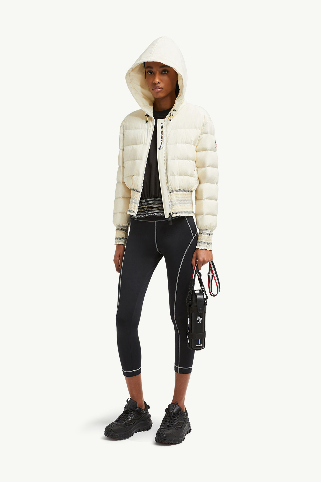 Piumino corto Jeypore con cappuccio e ricamo Donna Bianco Avorio Moncler 0