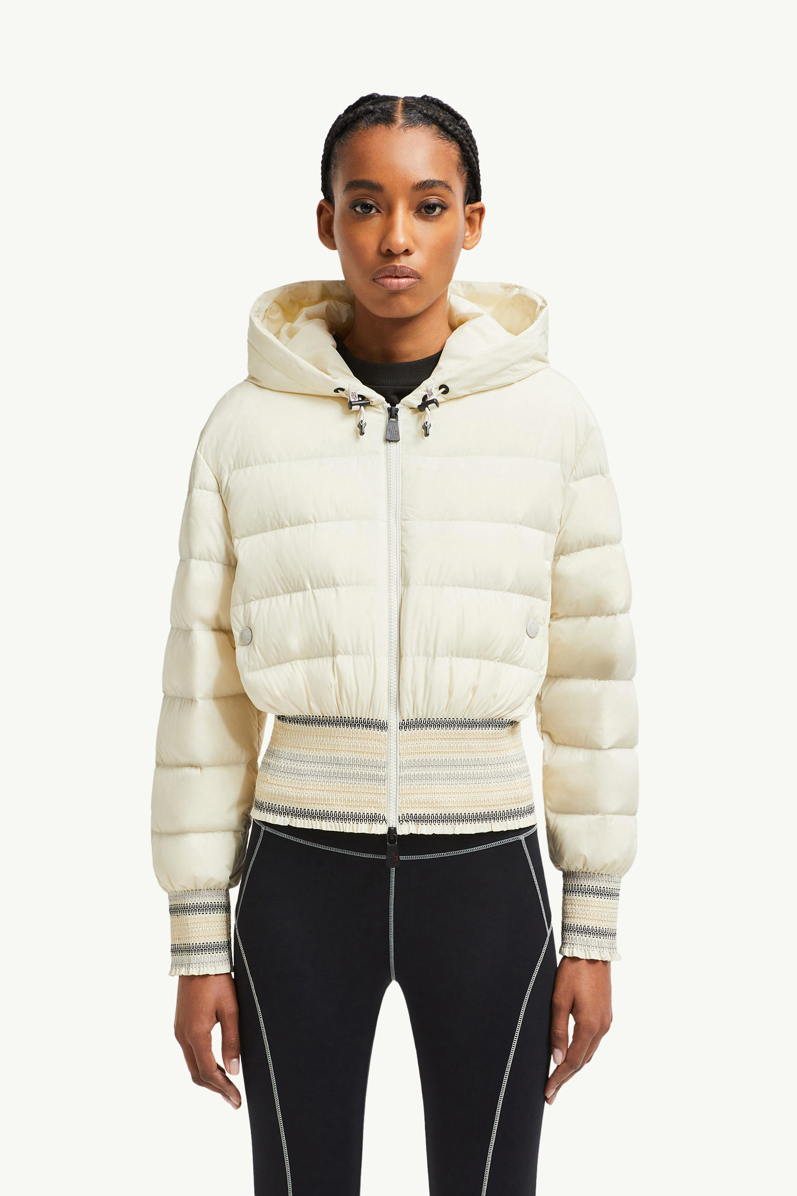 Jeypore Embroidered Hooded Short Down Jacket Women White Ivory Moncler 3
