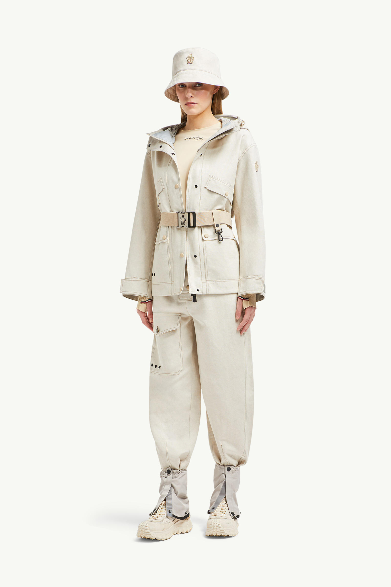 Pantaloni in cotone e lino Donna Beige Chiaro Moncler 0