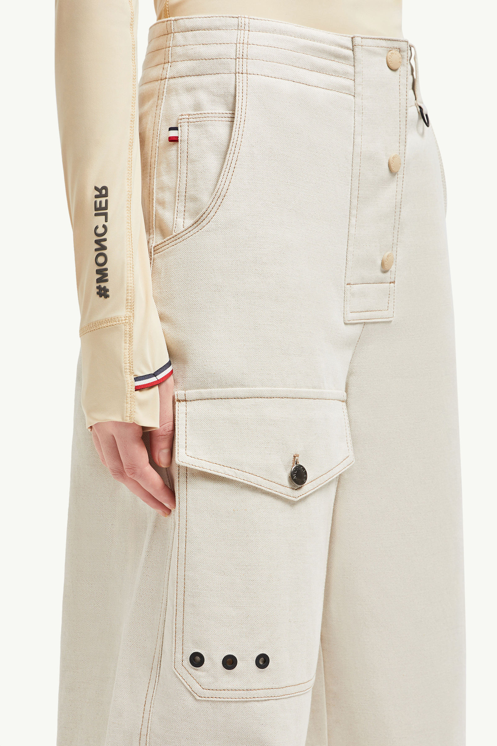 Pantaloni in cotone e lino Donna Beige Chiaro Moncler 1