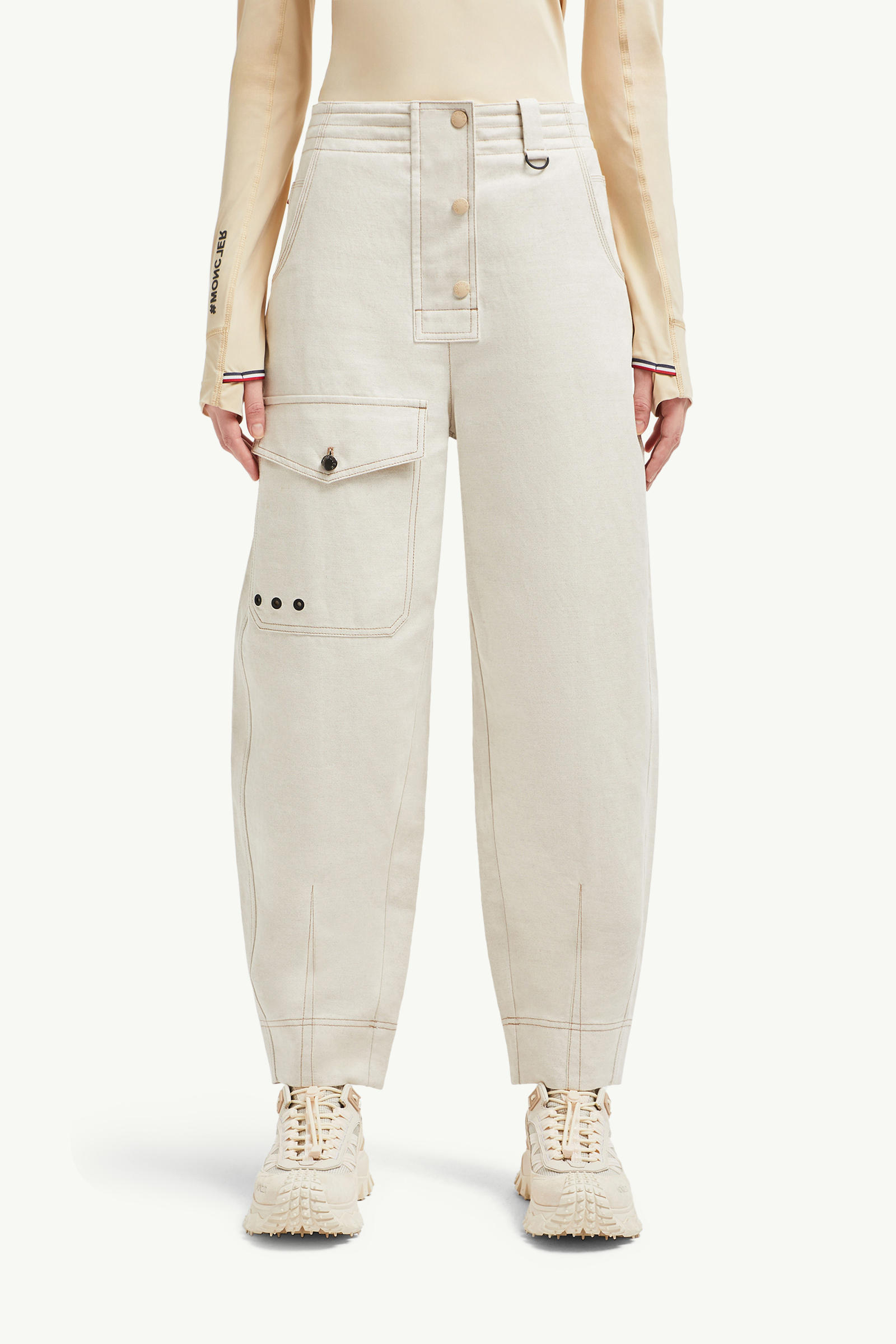 Pantaloni in cotone e lino Donna Beige Chiaro Moncler 3