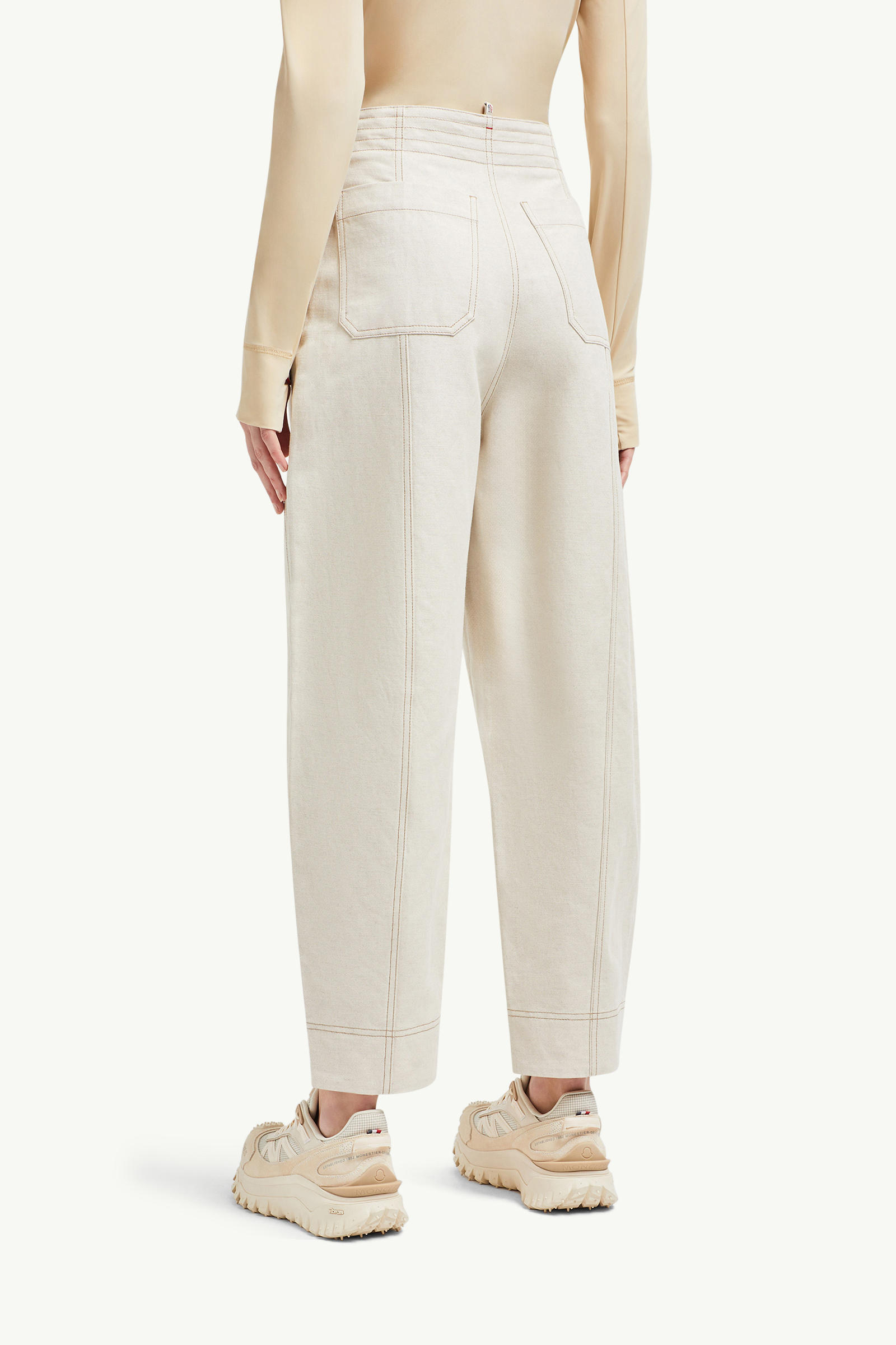 Pantaloni in cotone e lino Donna Beige Chiaro Moncler 4
