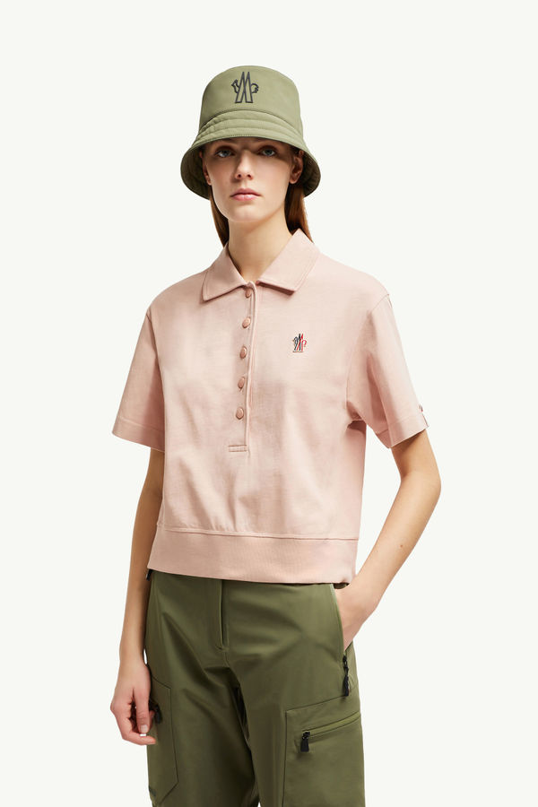 Logo Patch Cotton Polo Shirt Women Light Pink Moncler 0