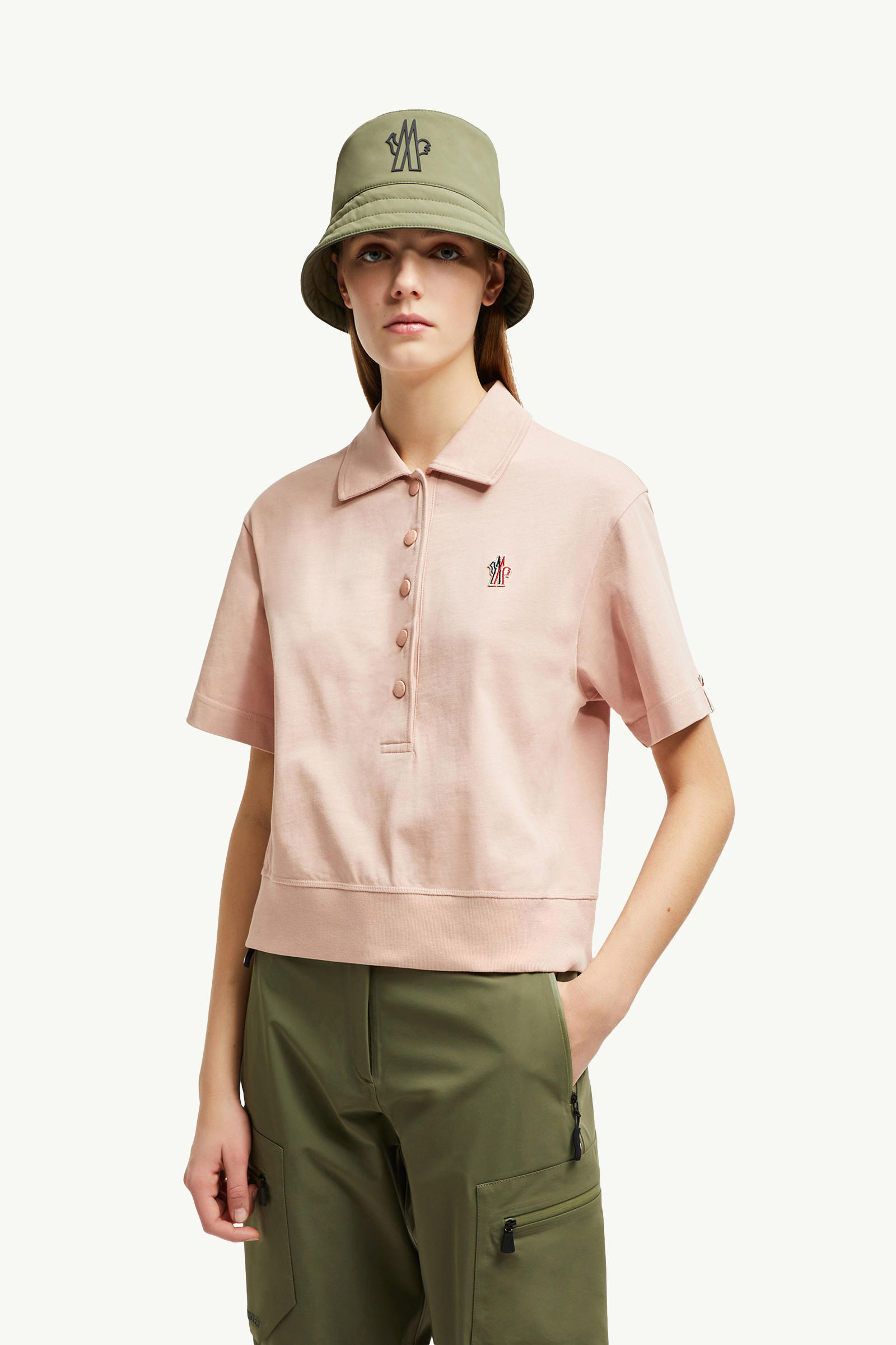 Logo Patch Cotton Polo Shirt Women Light Pink Moncler 0