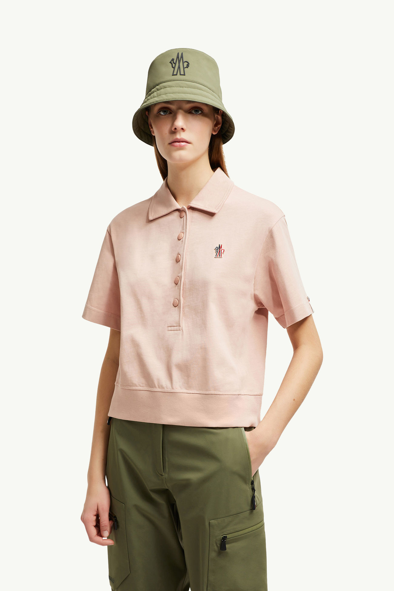 Polo de algodón con parche con logotipo Mujer Rosado claro Moncler 0