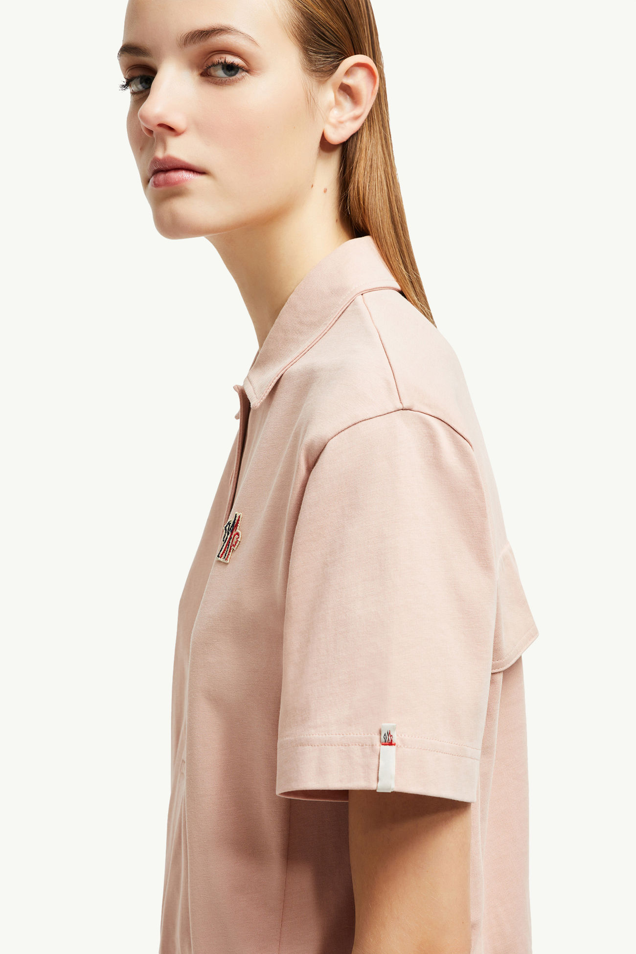 Logo Patch Cotton Polo Shirt Women Light Pink Moncler 1