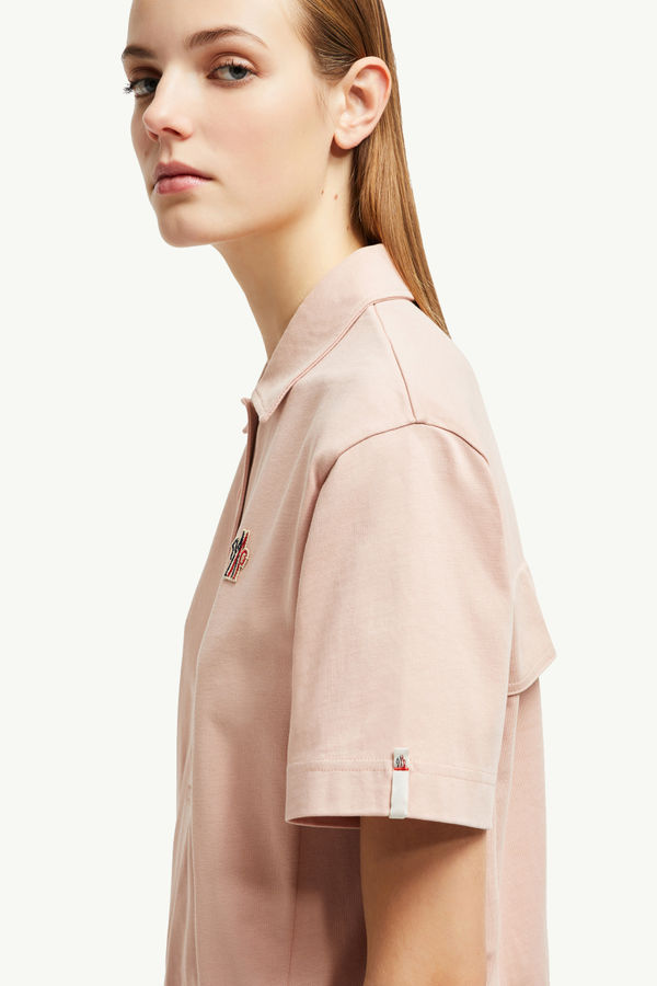 Polo en coton à empiècement logo Femmes Rose Clair Moncler 1