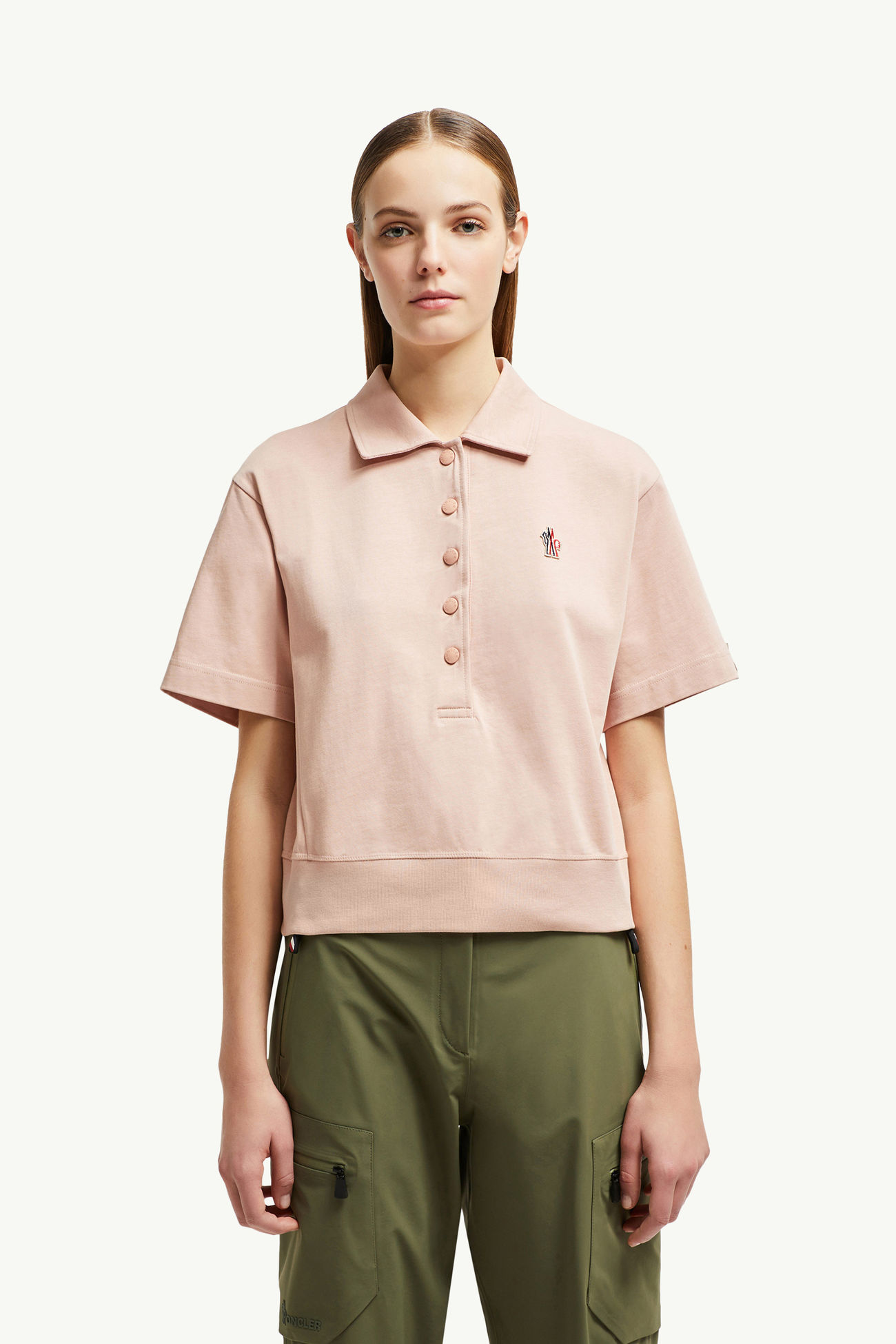 Logo Patch Cotton Polo Shirt Women Light Pink Moncler 3