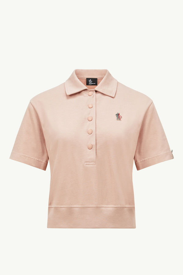 Logo Patch Cotton Polo Shirt Women Light Pink Moncler 2