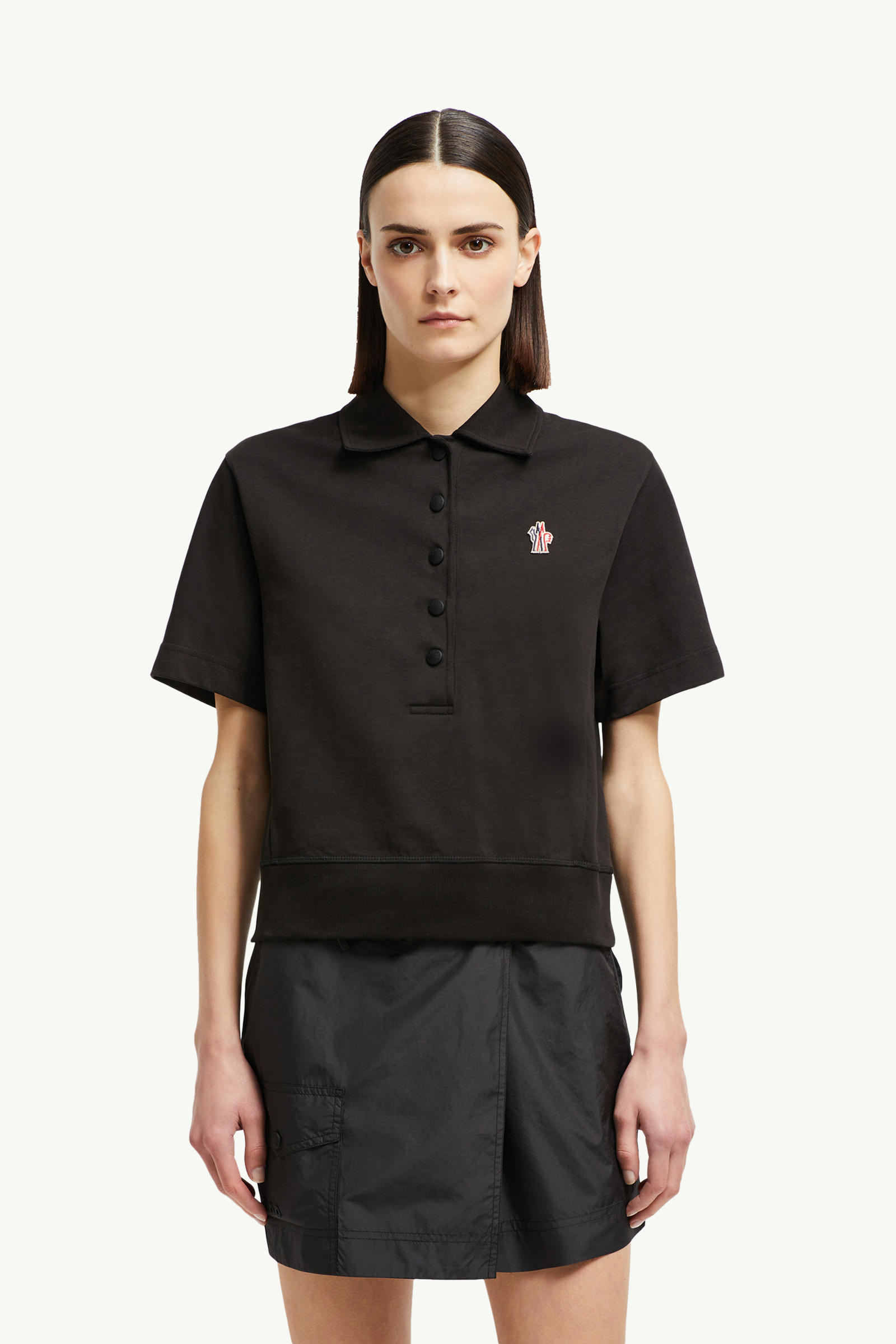 Logo Patch Cotton Polo Shirt Women Black Moncler 3