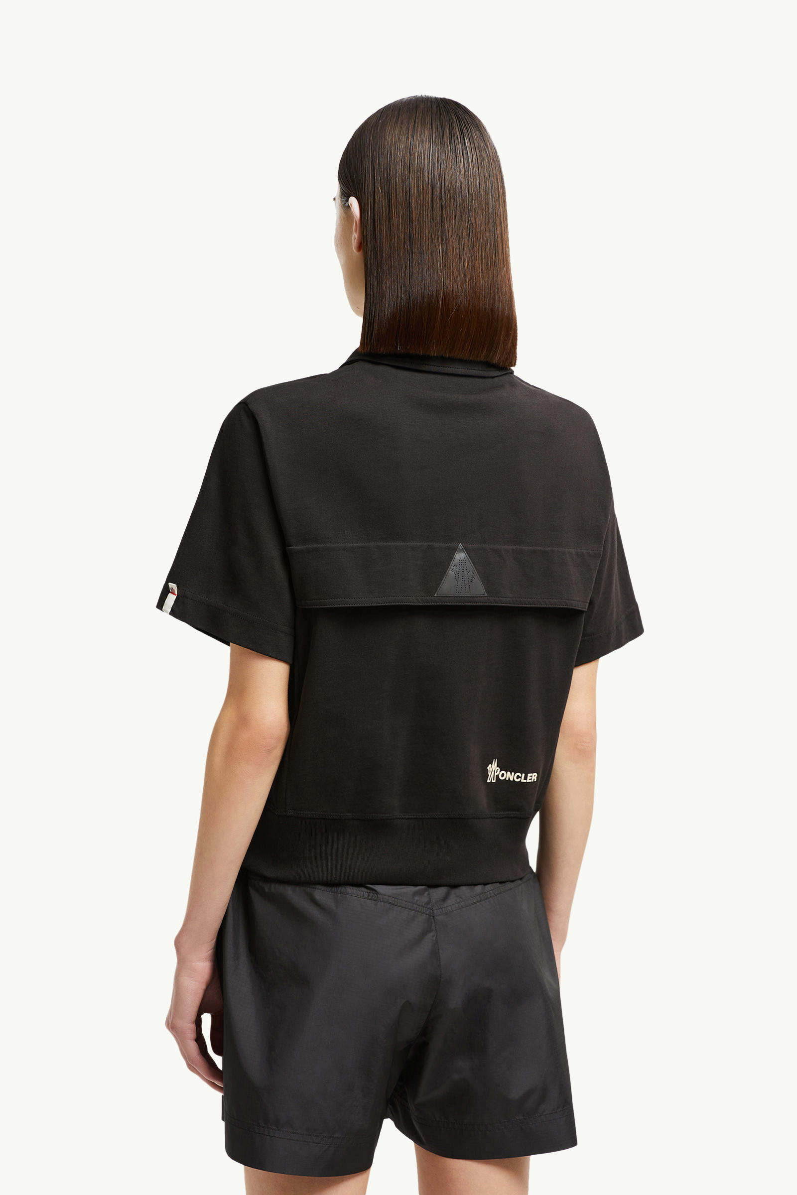 Logo Patch Cotton Polo Shirt Women Black Moncler 4