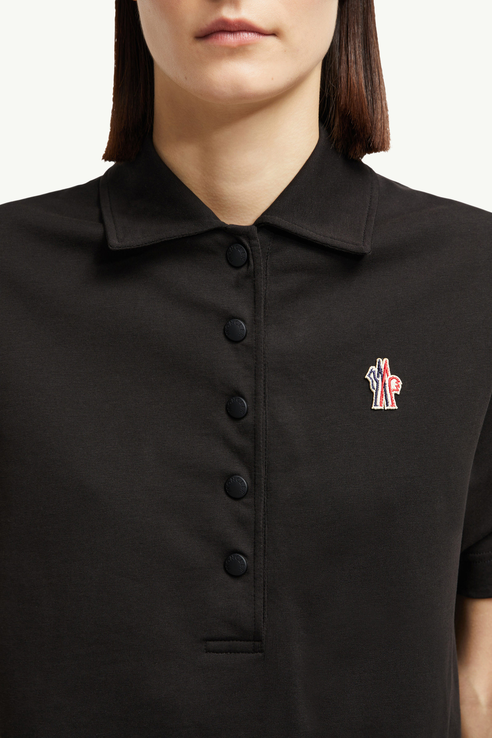 Logo Patch Cotton Polo Shirt Women Black Moncler 5