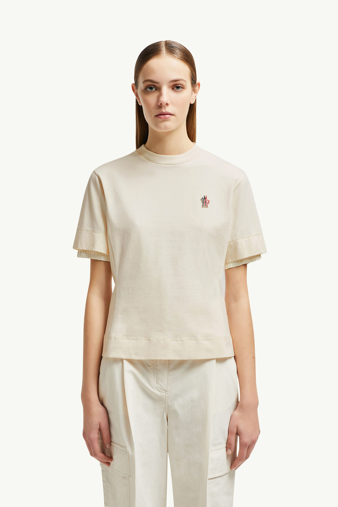 T-shirt in cotone con patch logato Donna Bianco Avorio Moncler 3