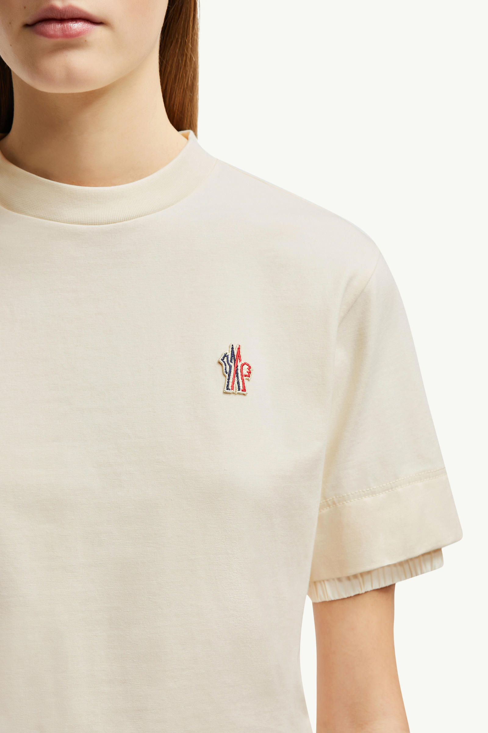 Logo Patch Cotton T-Shirt Women White Ivory Moncler 5