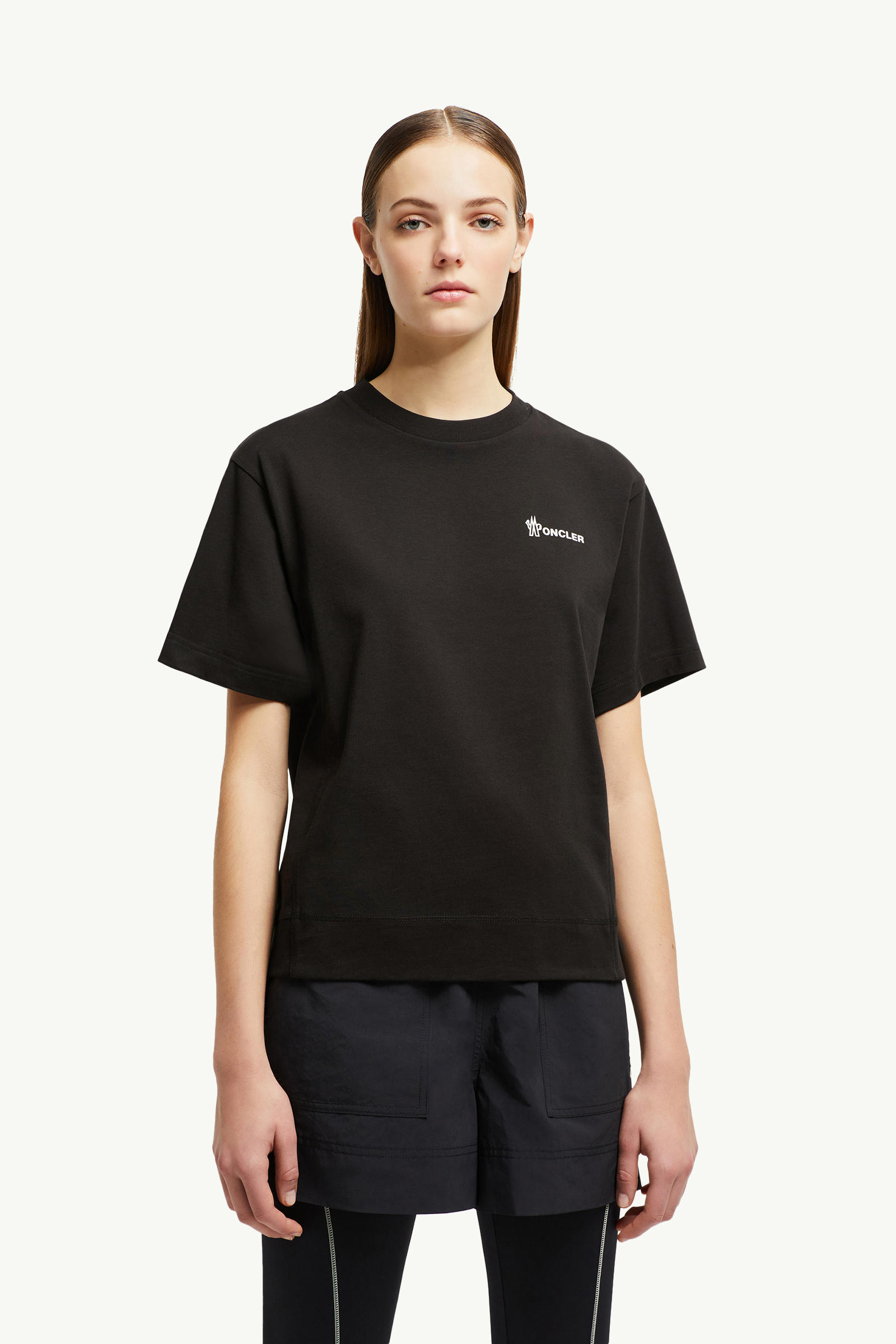 Embossed Logo Cotton T-Shirt Women Black Moncler 3