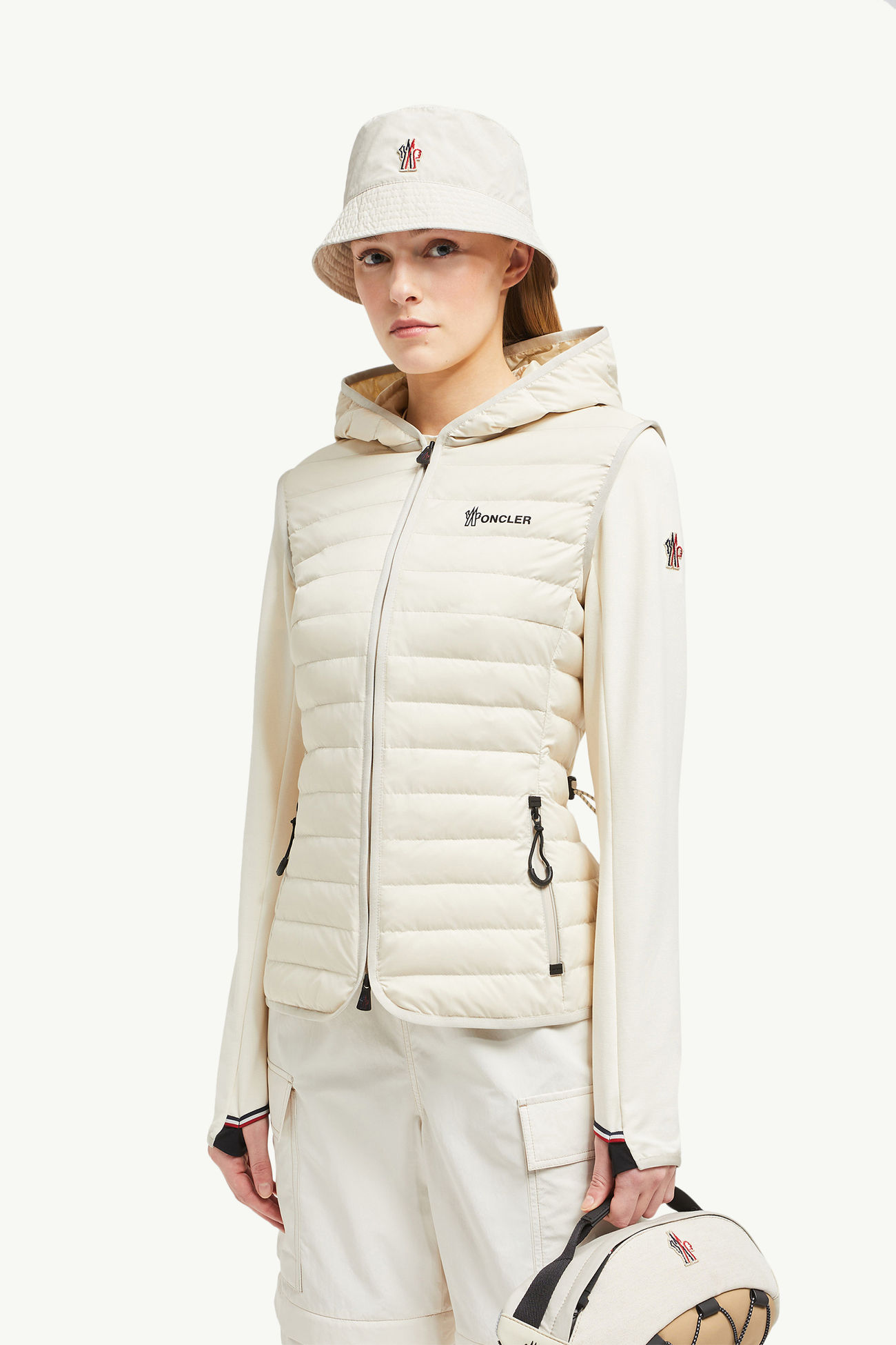 Padded Zip-Up Cotton Hoodie Women White Ivory Moncler 0