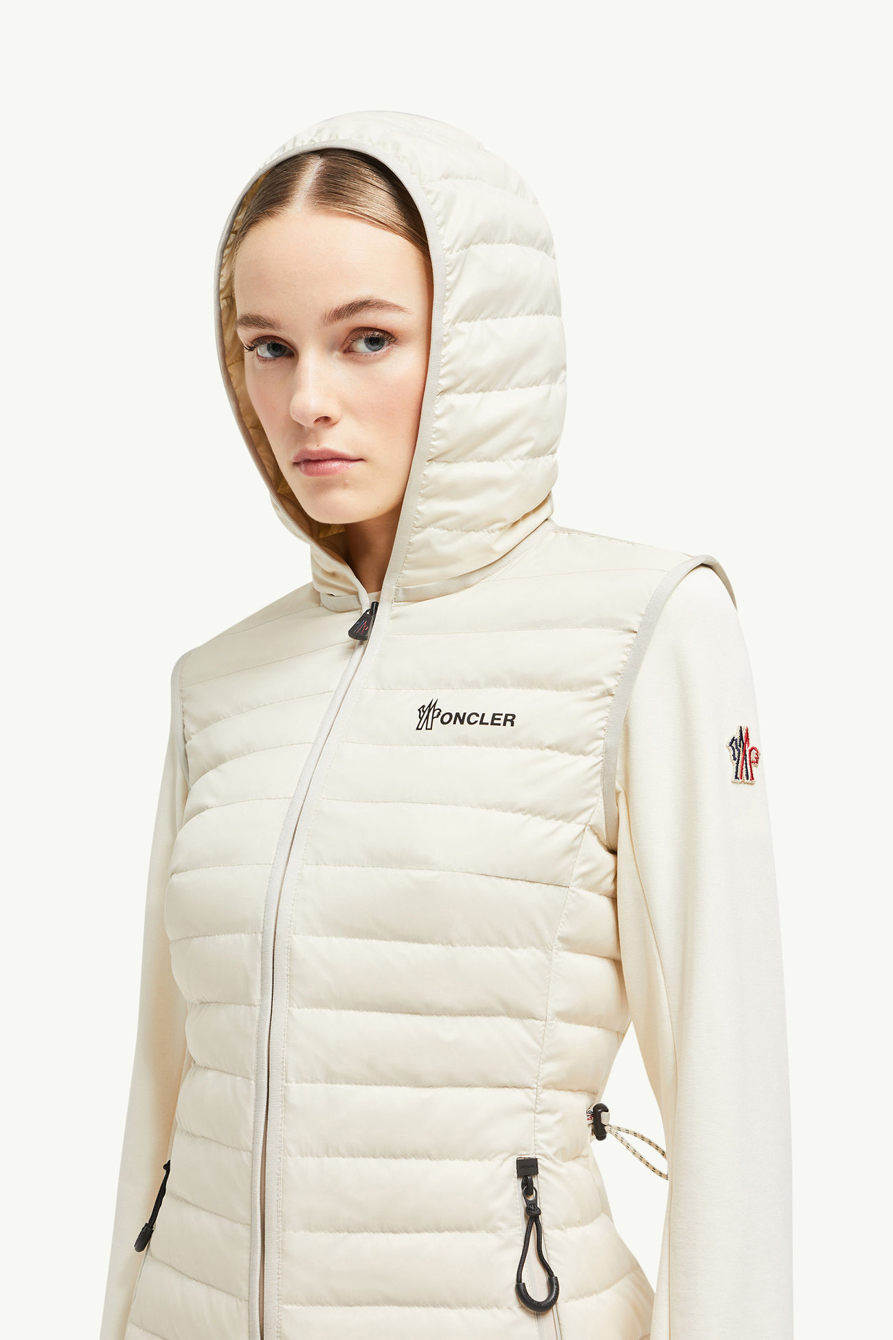 Padded Zip-Up Cotton Hoodie Women White Ivory Moncler 1