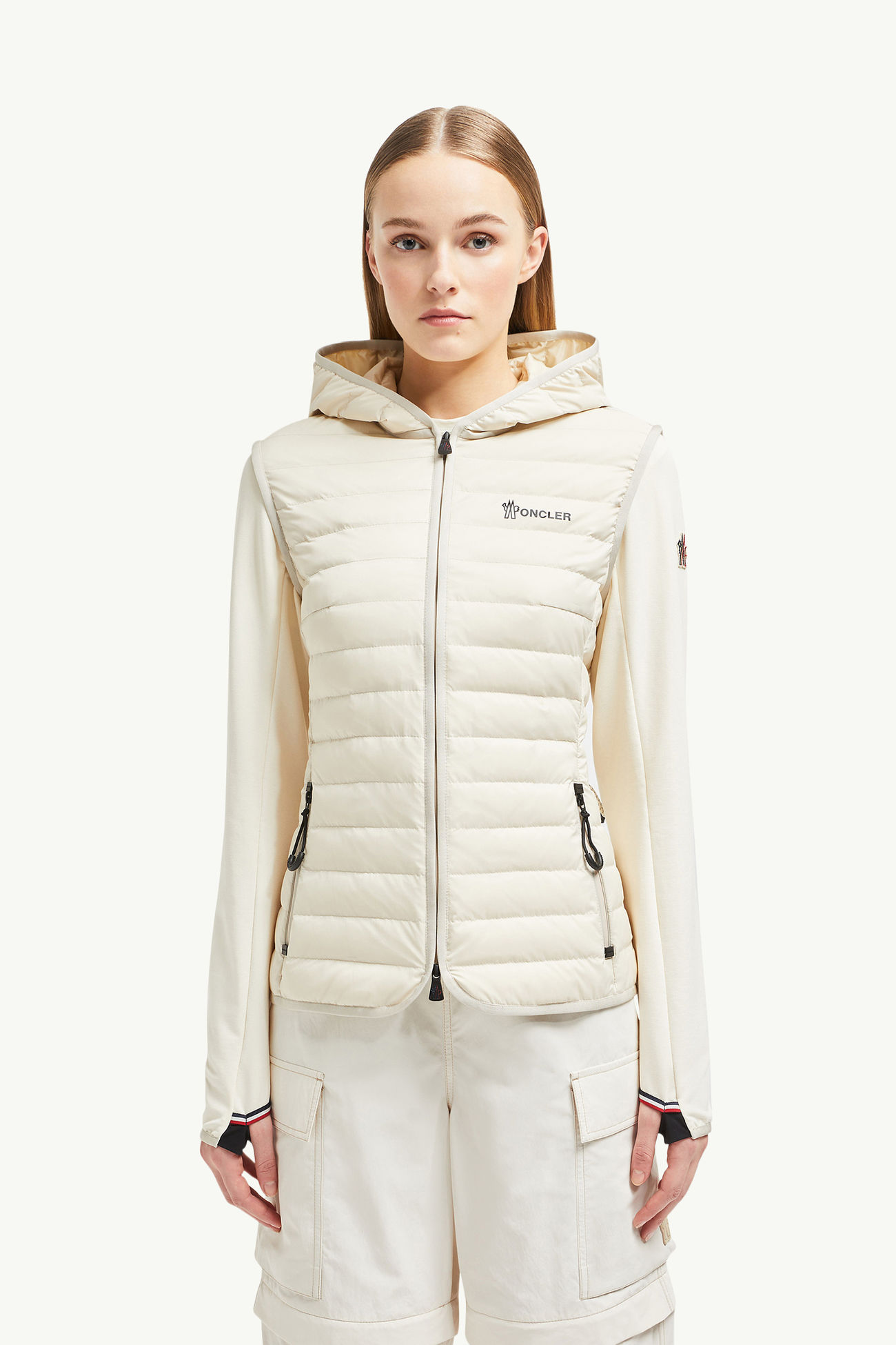 Padded Zip-Up Cotton Hoodie Women White Ivory Moncler 3