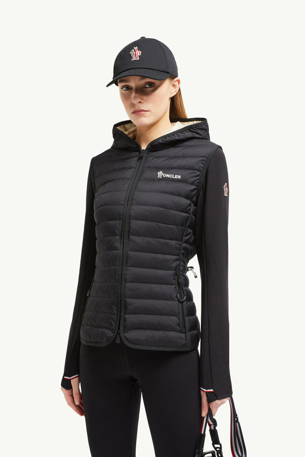 Kapuzenpullover mit Reißverschluss aus wattierter Baumwolle Damen Schwarz Moncler 0