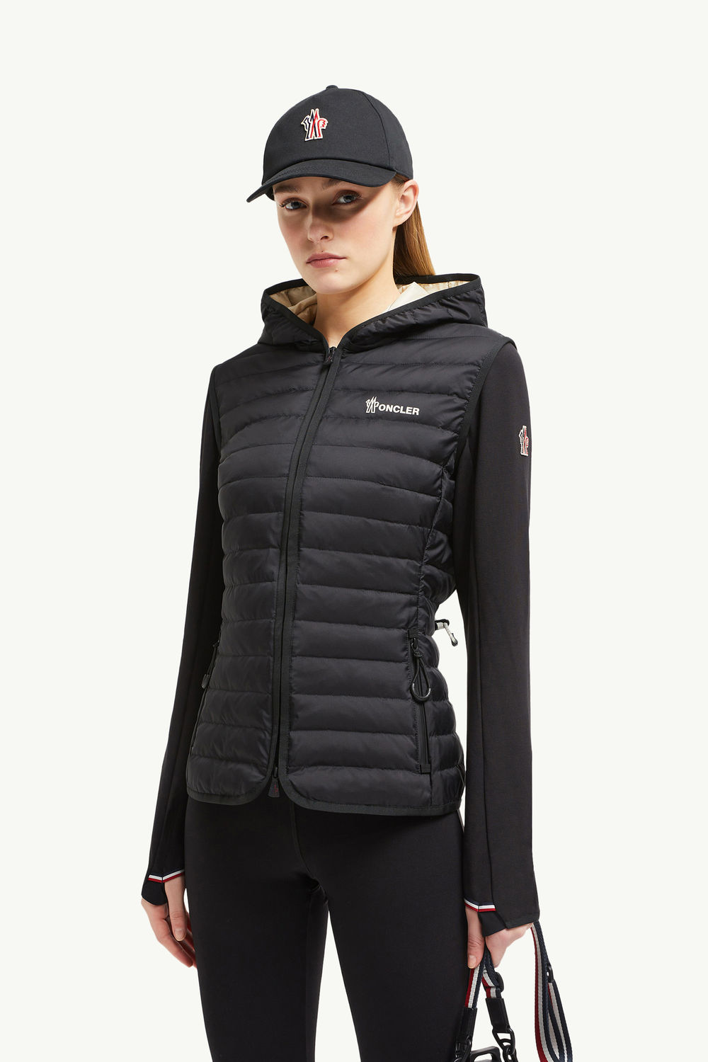 Padded Zip-Up Cotton Hoodie Women Black Moncler 0