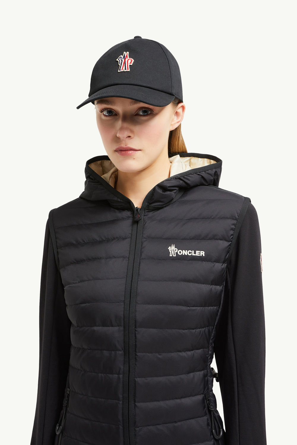 Padded Zip-Up Cotton Hoodie Women Black Moncler 1