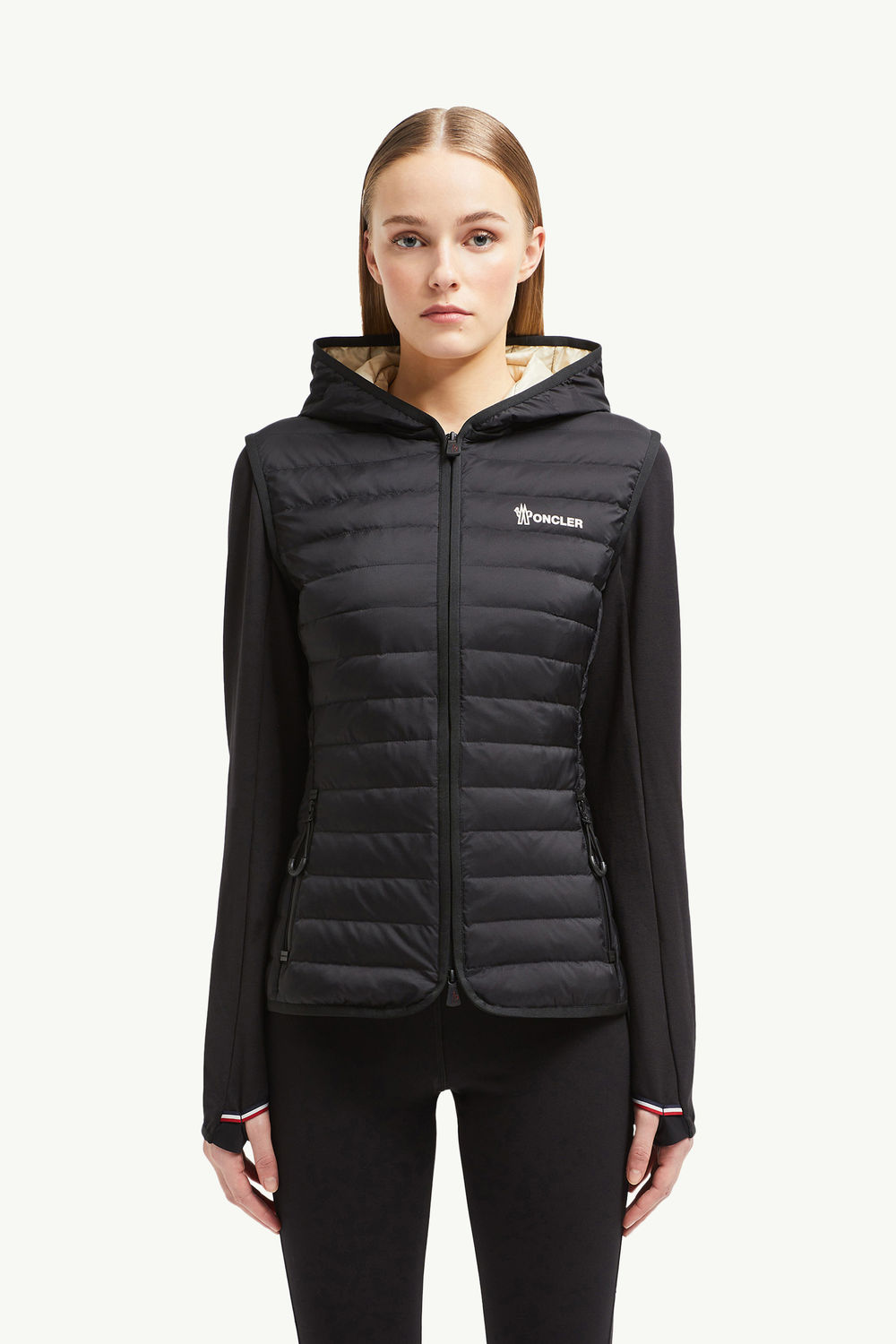 Padded Zip-Up Cotton Hoodie Women Black Moncler 3