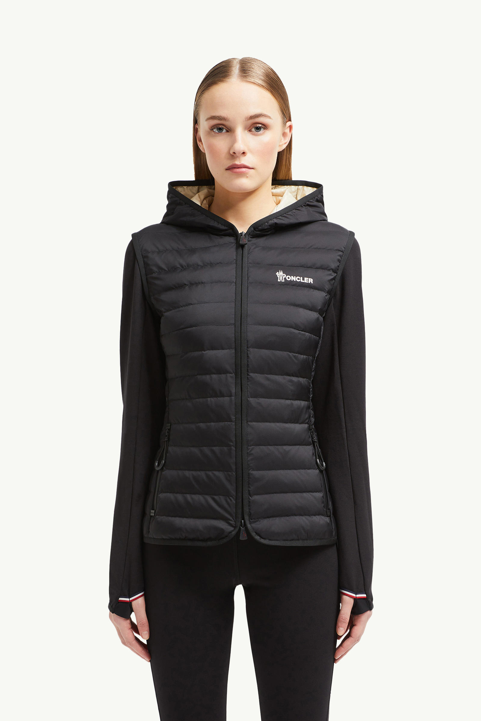 夾層拉鏈棉質連帽衫 女士 黑色 Moncler 3