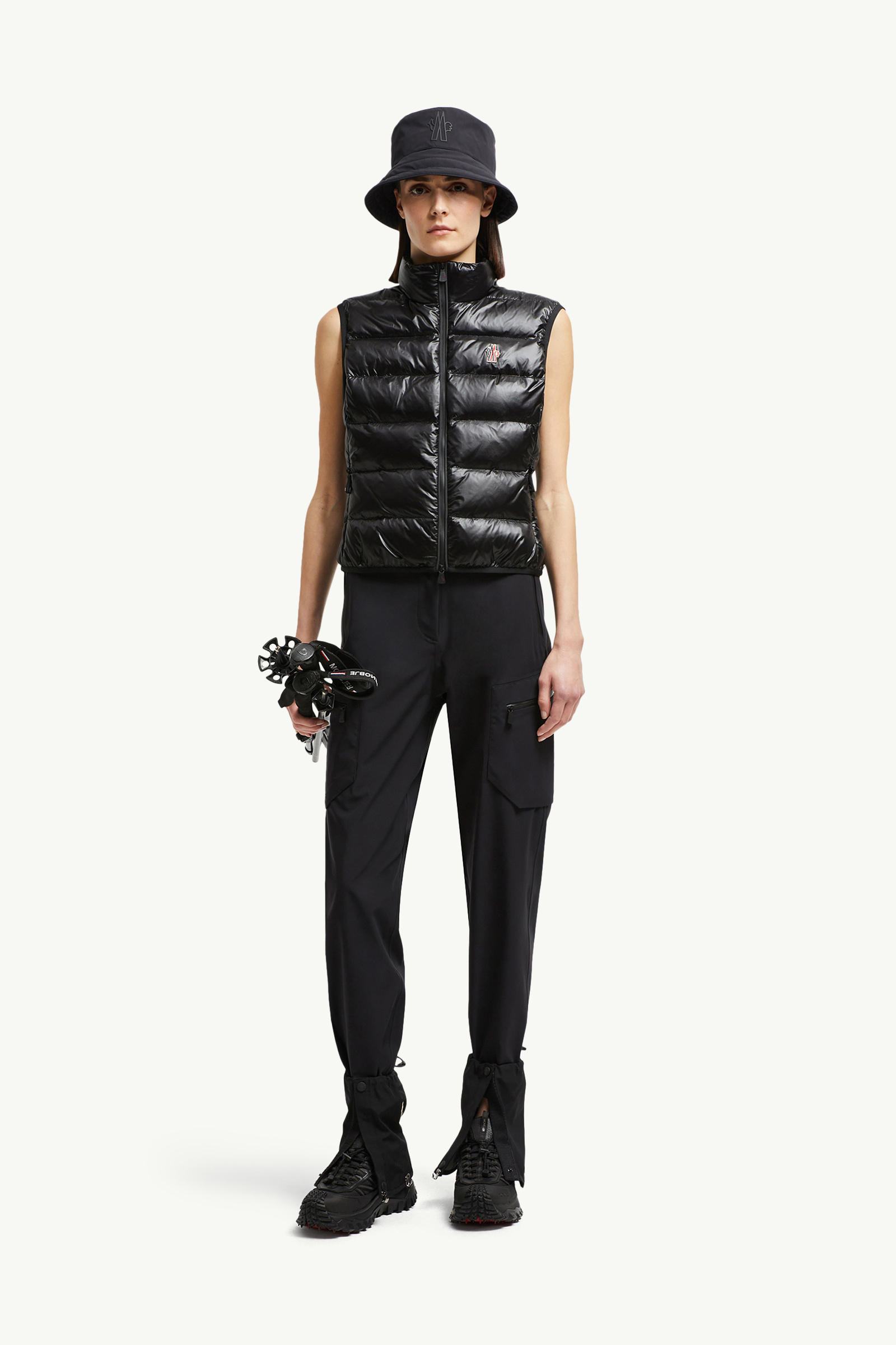 Padded Zip-Up Jersey Gilet Women Black Moncler 0