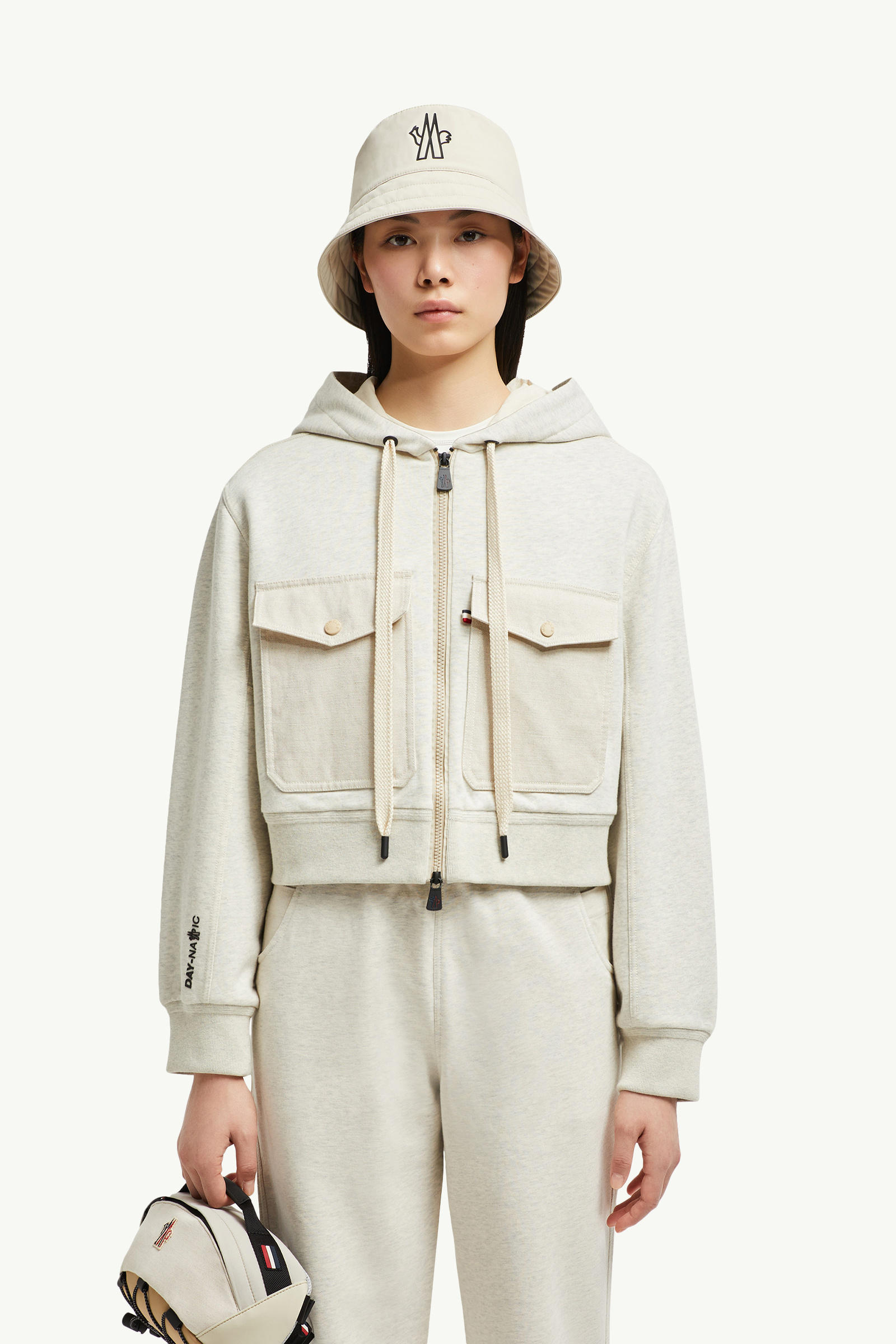 Cotton & Linen Zip-Up Hoodie Women Ice Gray Moncler 0
