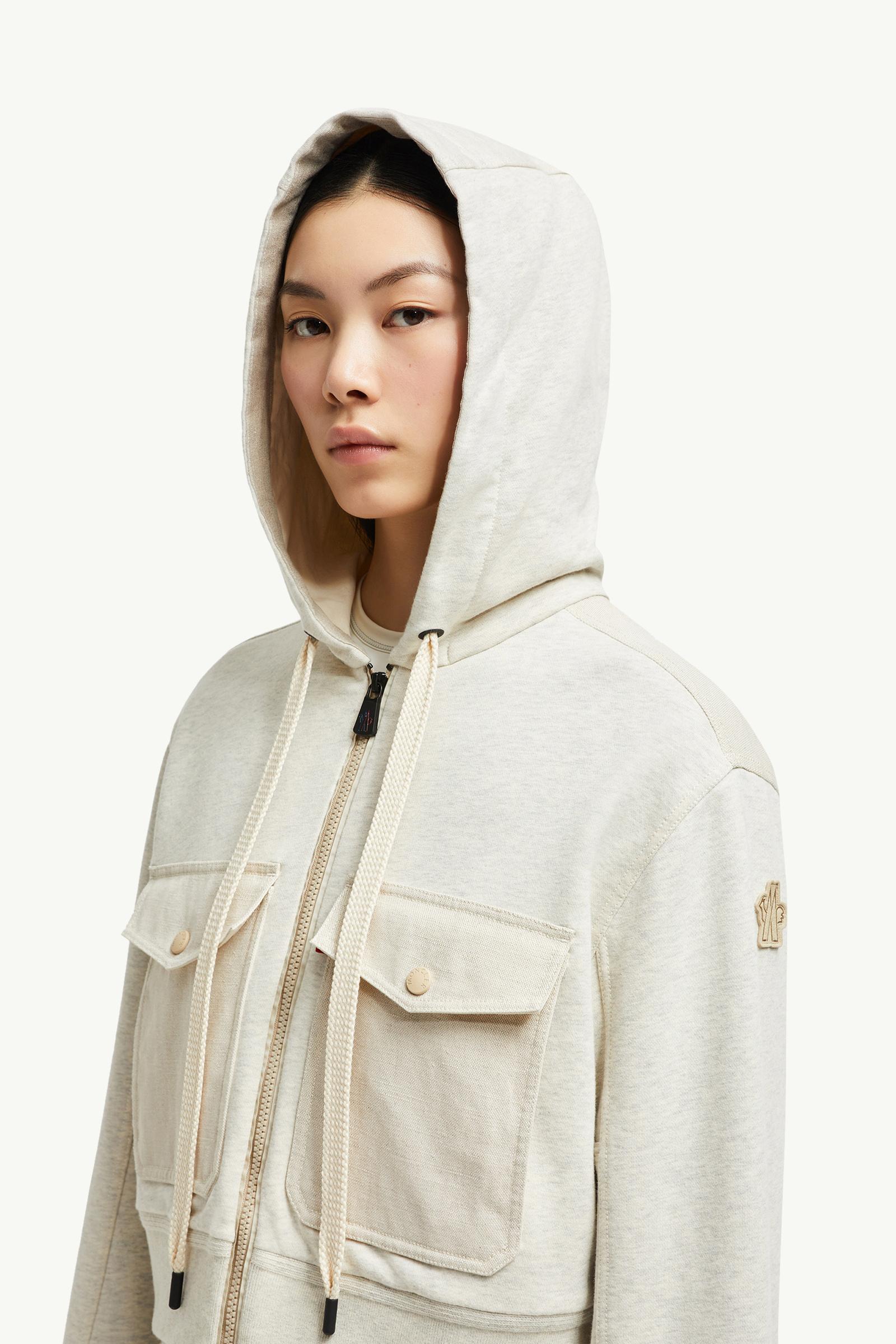Cotton & Linen Zip-Up Hoodie Women Ice Gray Moncler 1