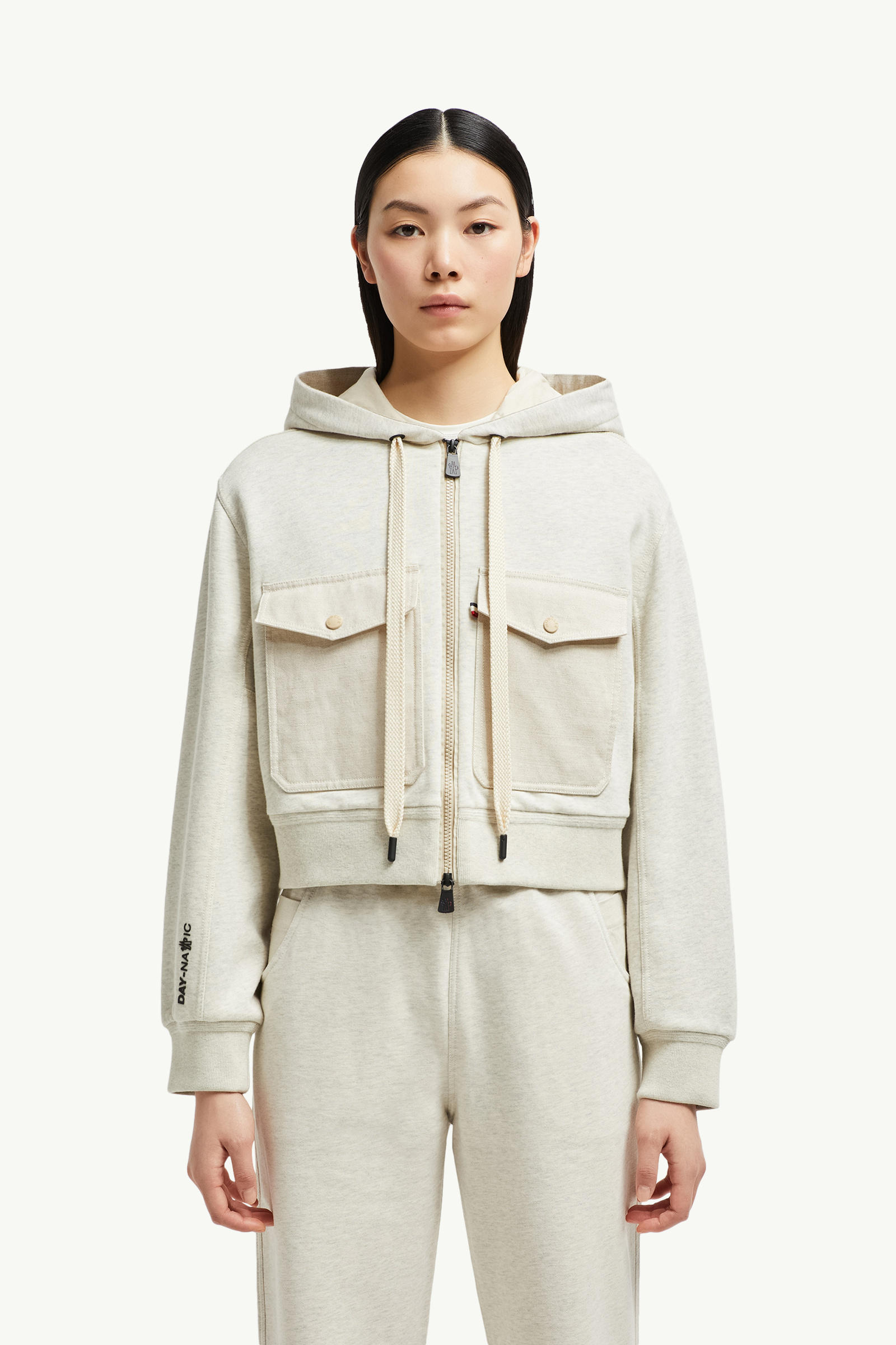 Cotton & Linen Zip-Up Hoodie Women Ice Gray Moncler 3