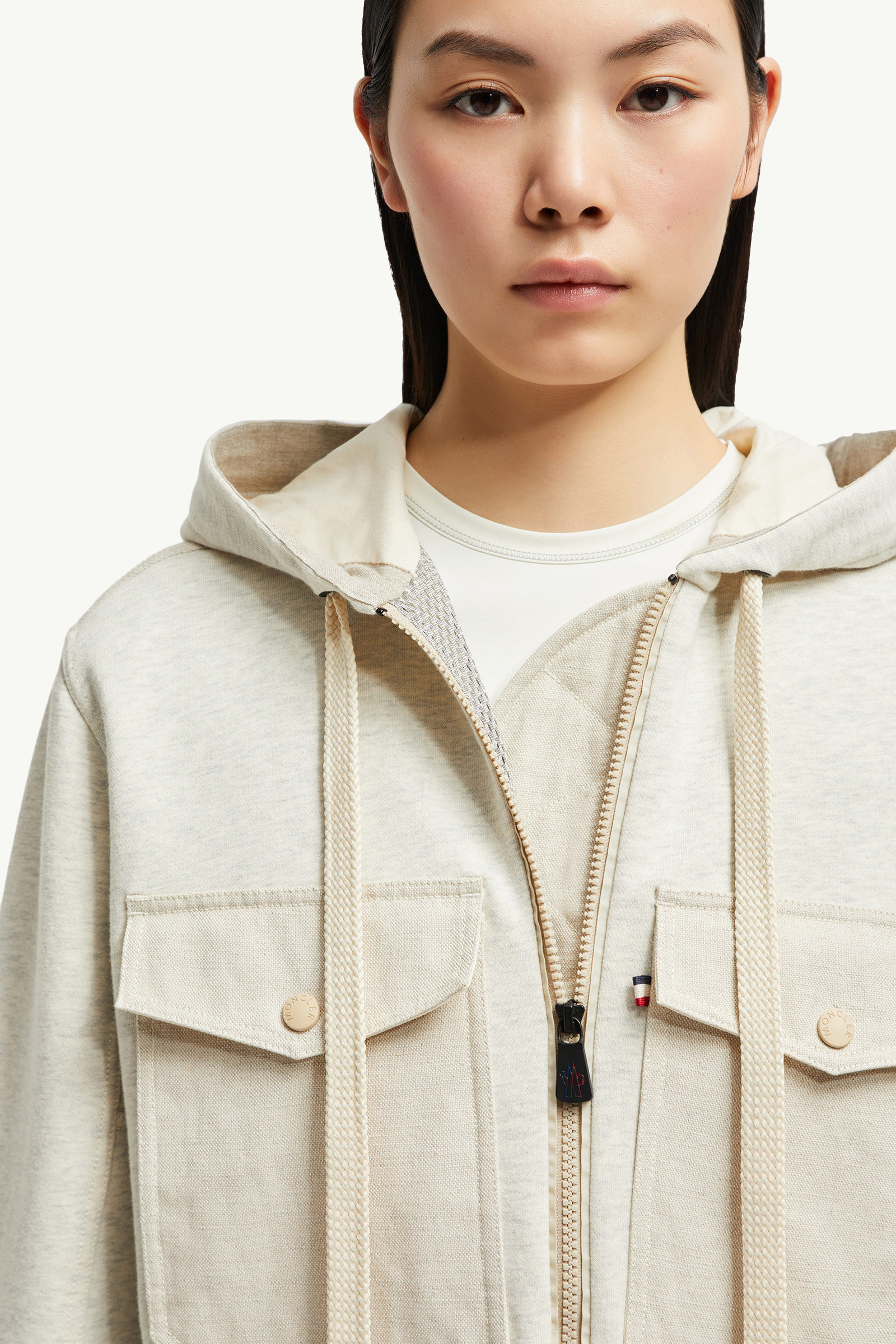 Cotton & Linen Zip-Up Hoodie Women Ice Gray Moncler 7