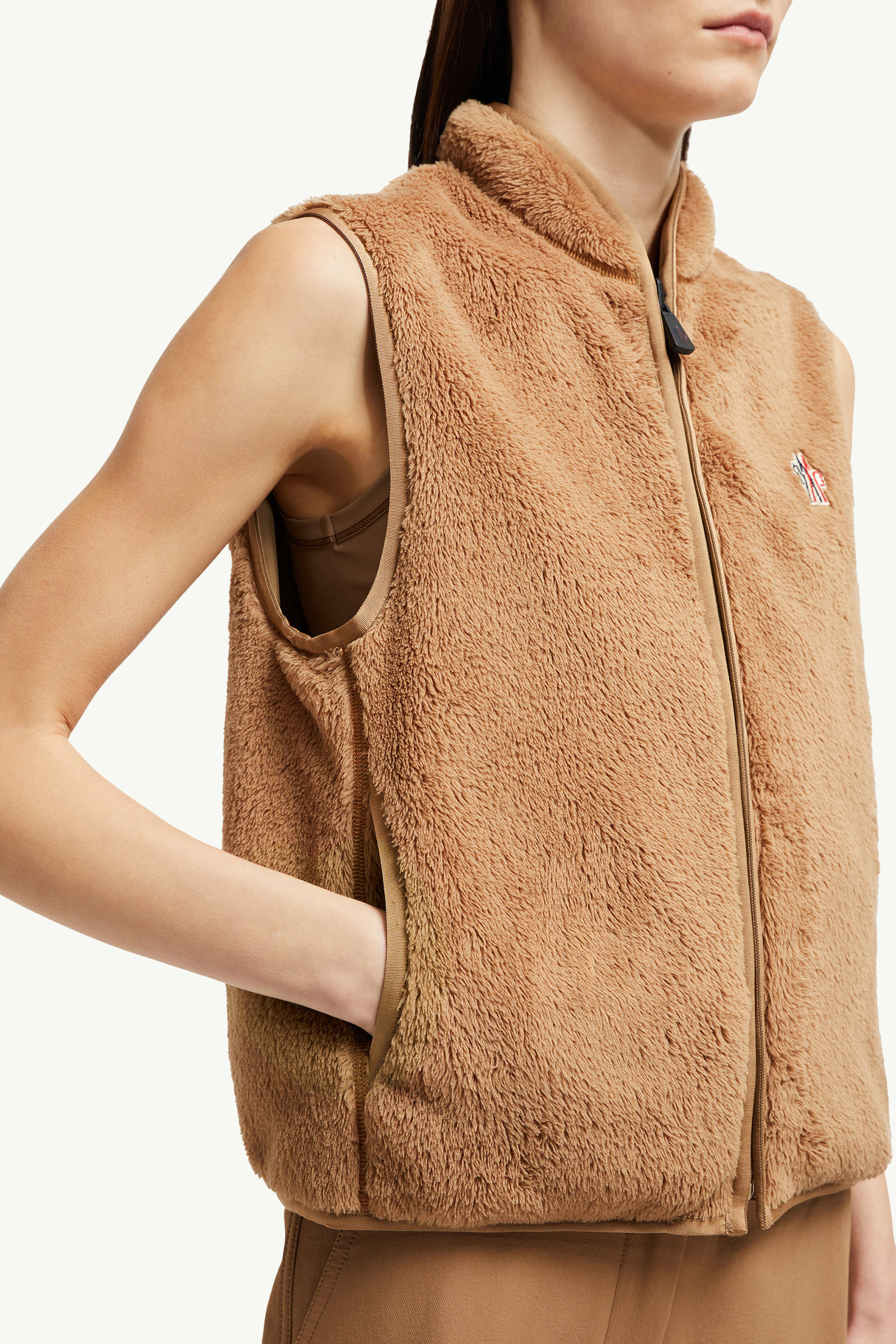 Reversible Polartec® Zip-Up Gilet Women Camel Beige Moncler 5