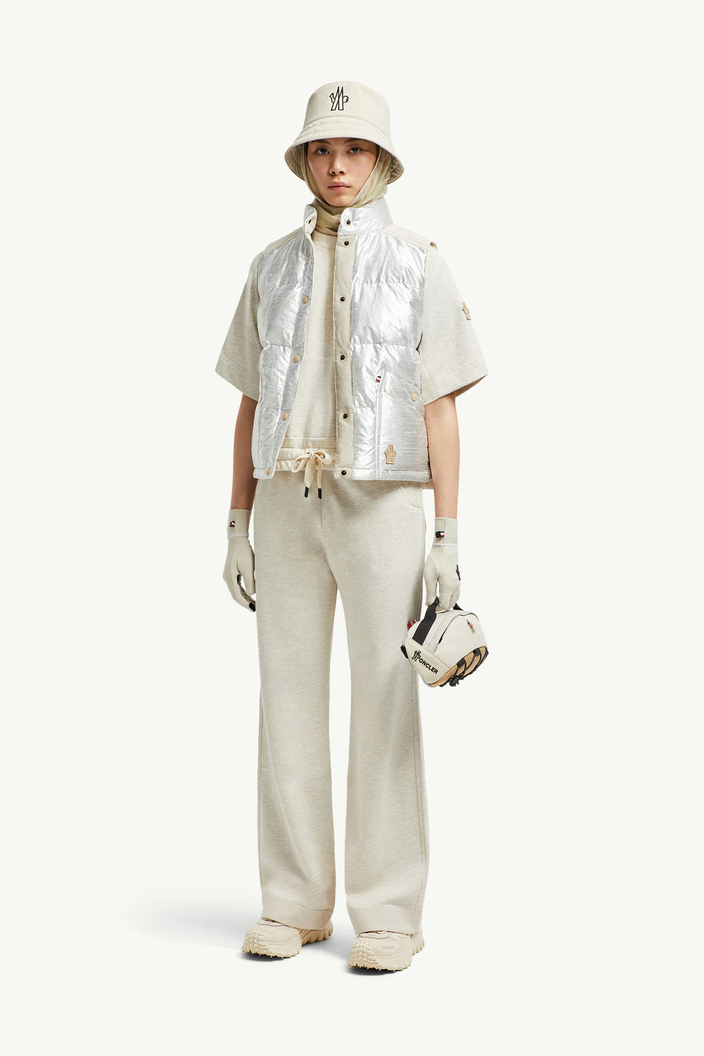 Pantalon de survêtement en coton et lin Femmes Gris Glacier Moncler 0