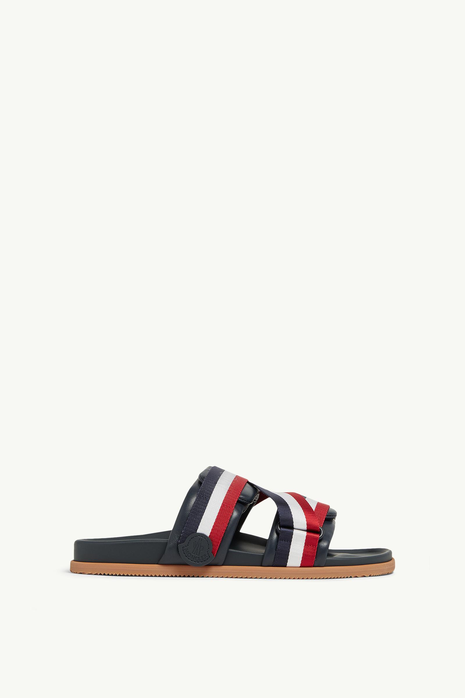 Navy Blue Mon Summer Nappa Leather Slides - Sandals