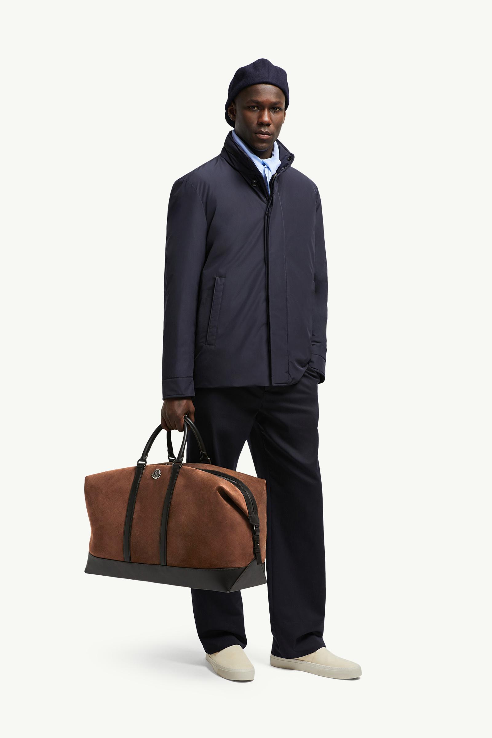 Sac de sport Tech en daim à bordure en cuir Hommes Marron Moncler 1
