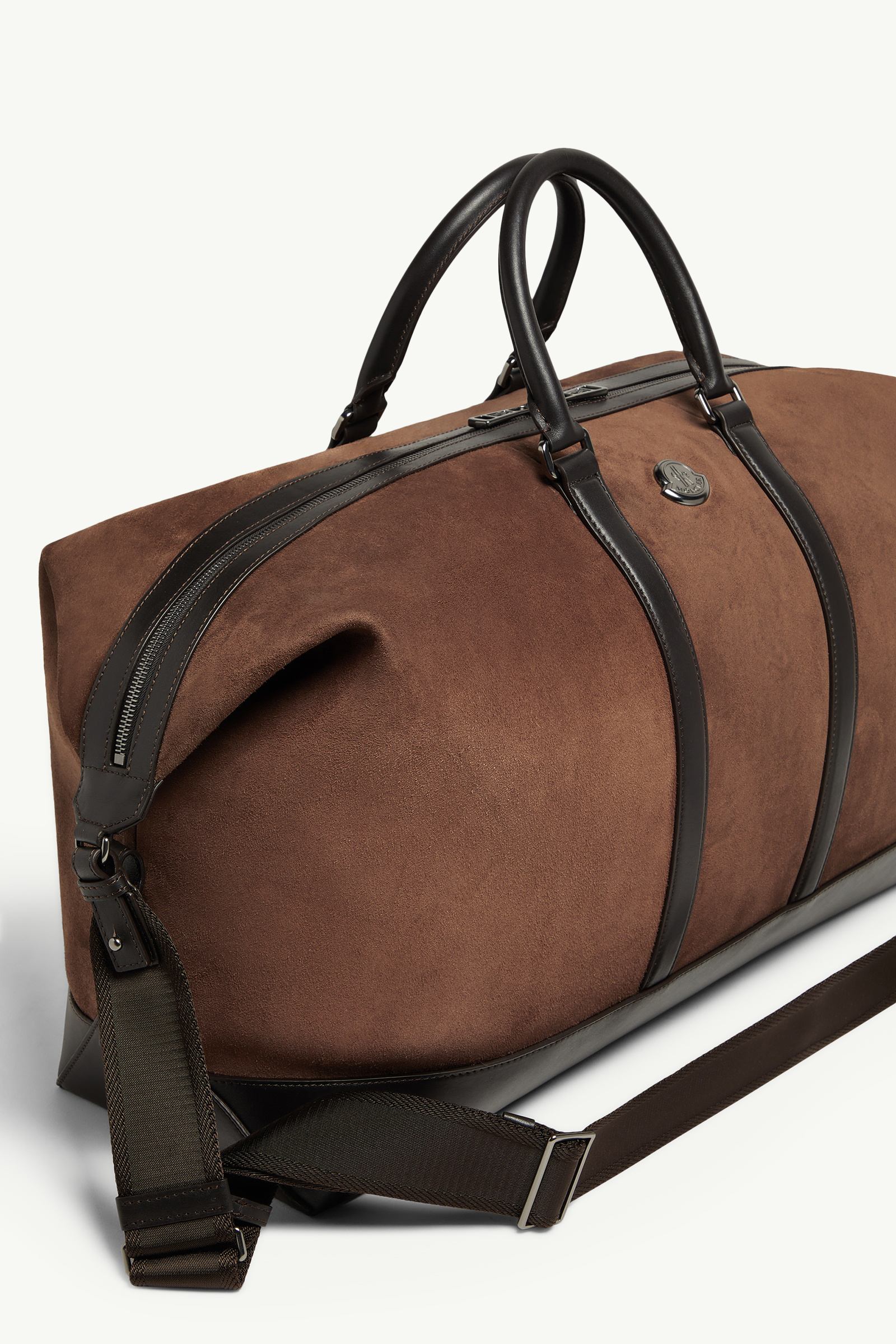 Brown Tech Suede Leather-Trimmed Duffle Bag - Bags & Small