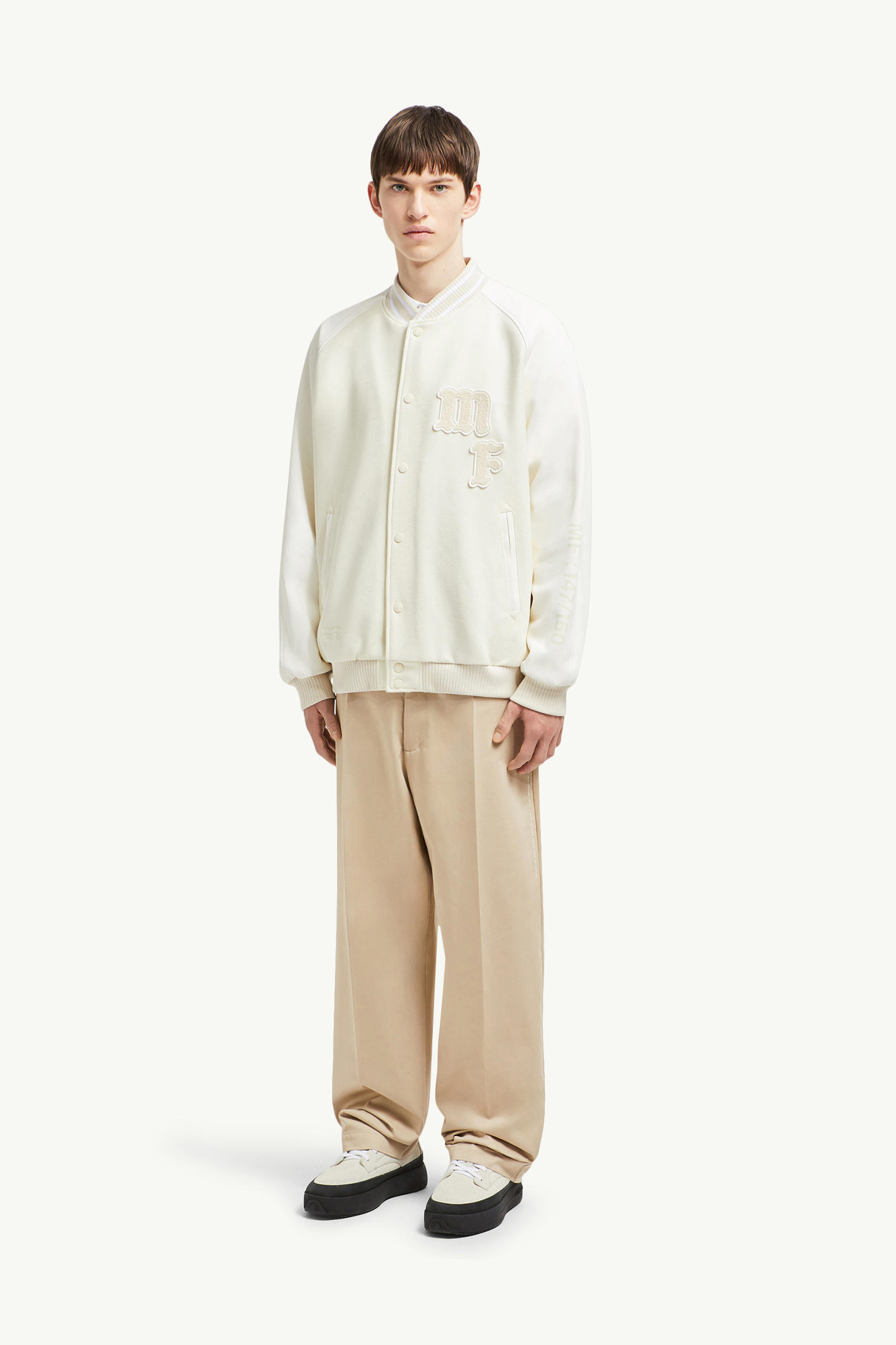Moncler x FRGMT Loki College-Jacke aus Wolle und Leder Herren Hellbeige Moncler 3
