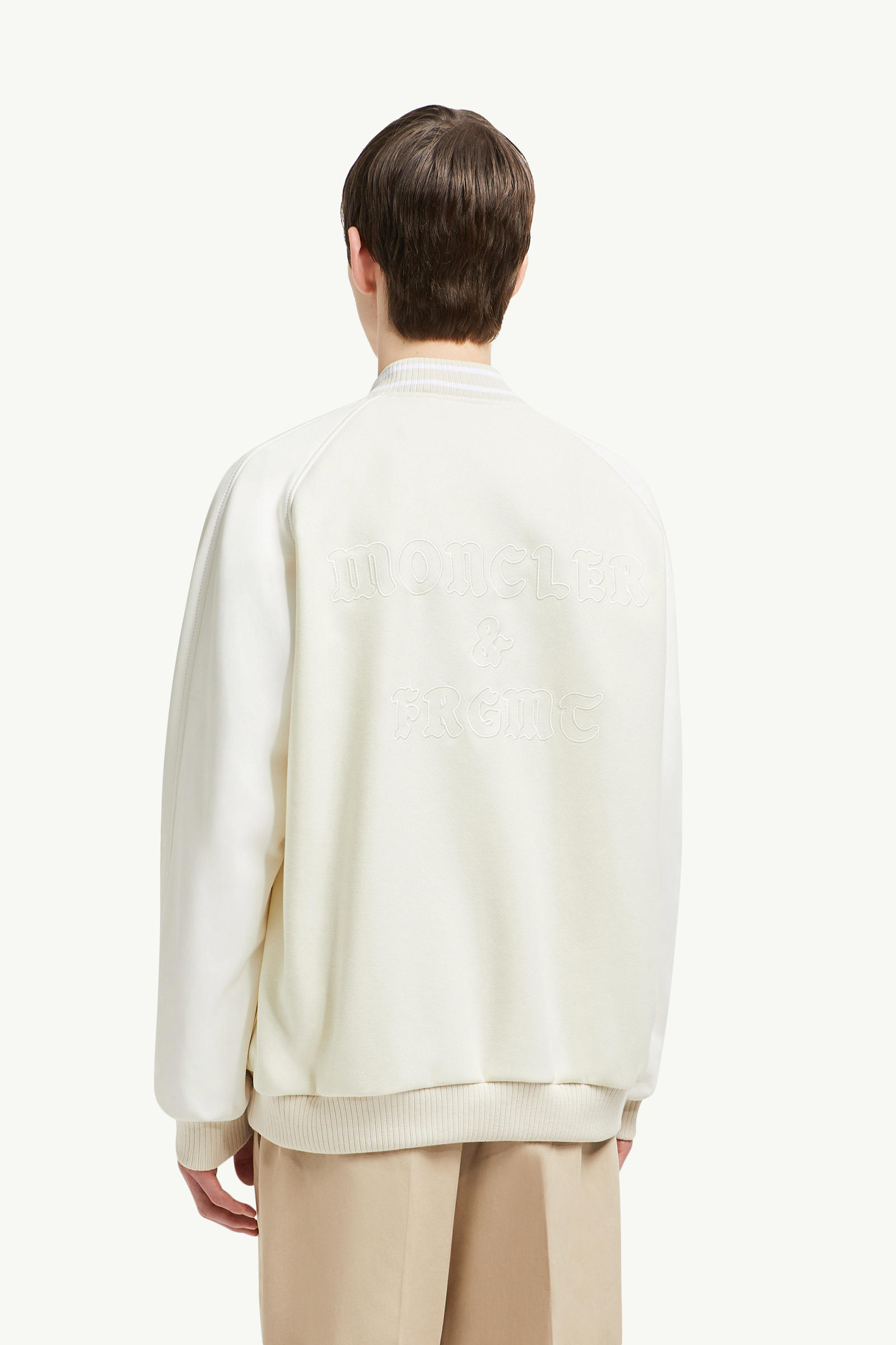 Moncler x FRGMT Loki College-Jacke aus Wolle und Leder Herren Hellbeige Moncler 4